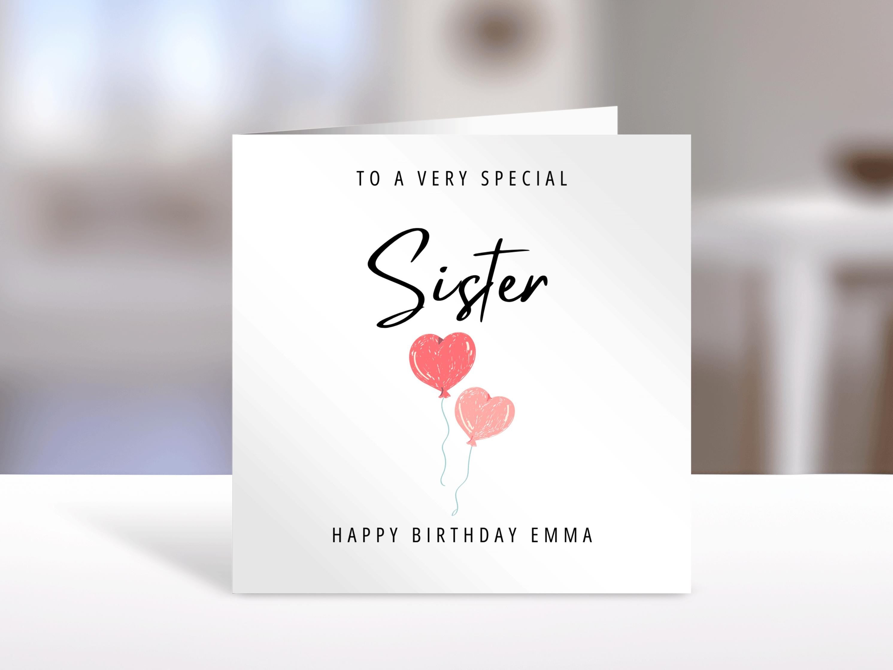 Personalised Sister birthday card, balloons