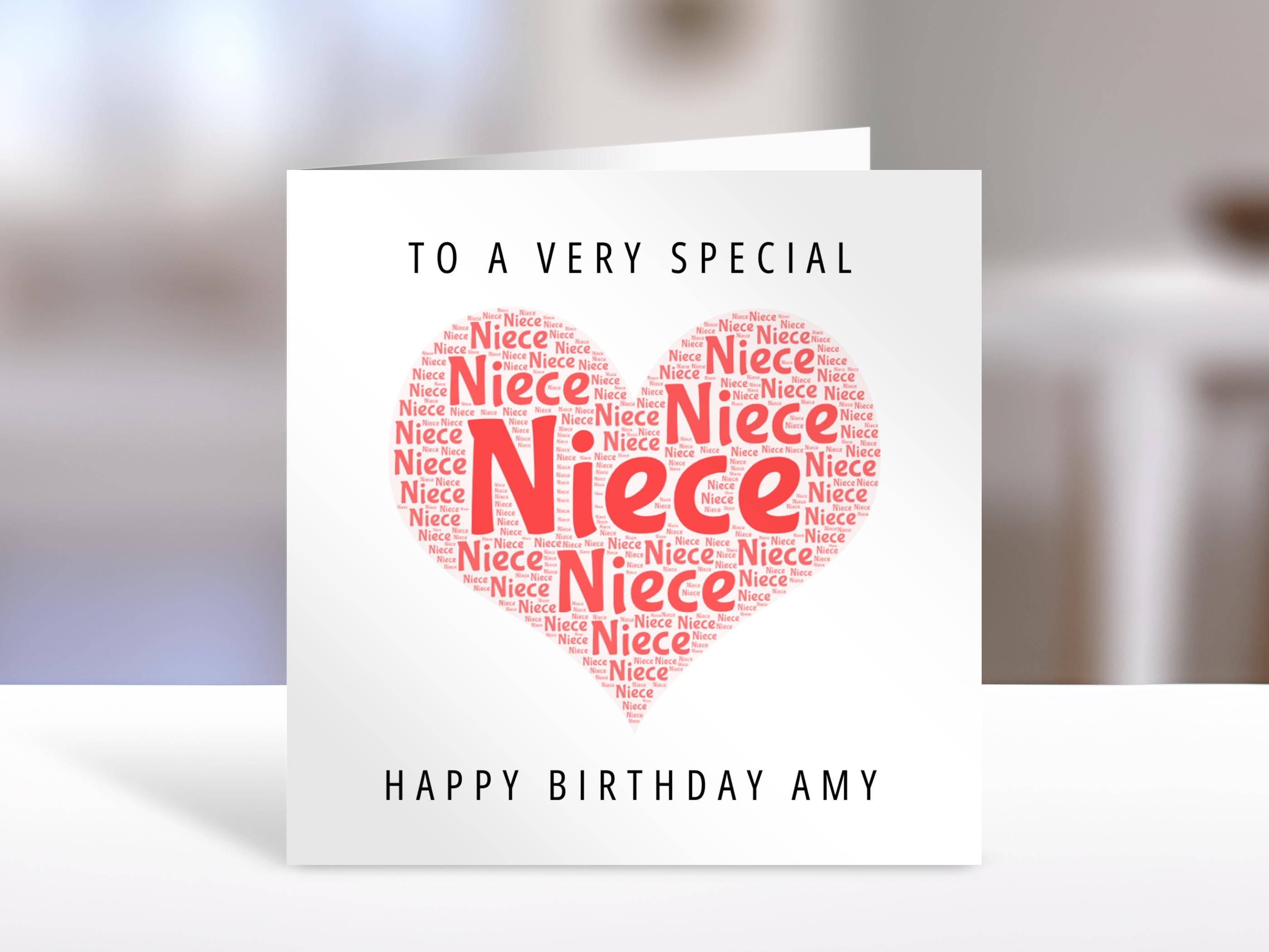 Personalised Niece birthday card, word art