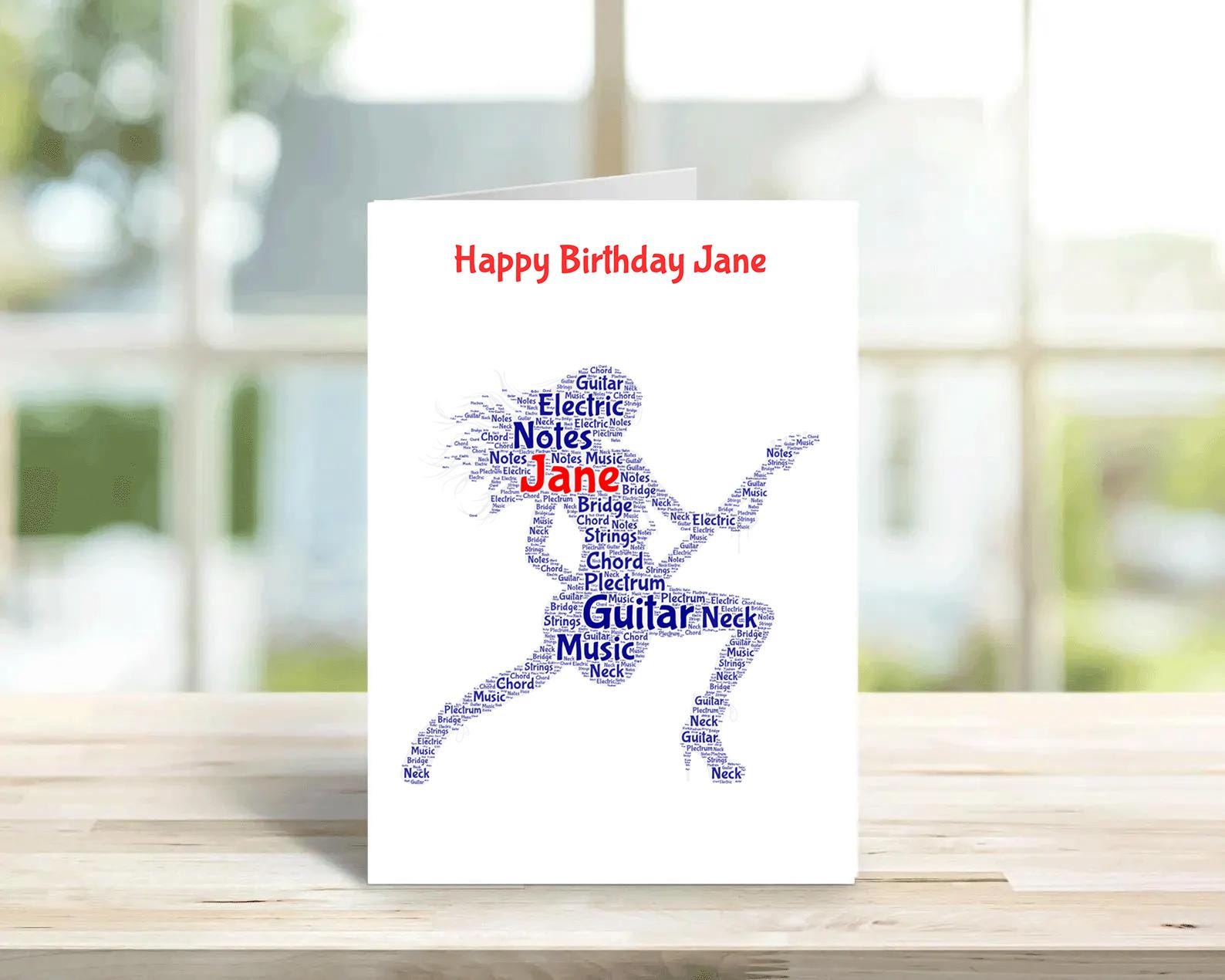 Guitar Personalised Birthday Card, female version | Unique Family Gift | Custom Music Cards for guitarists
