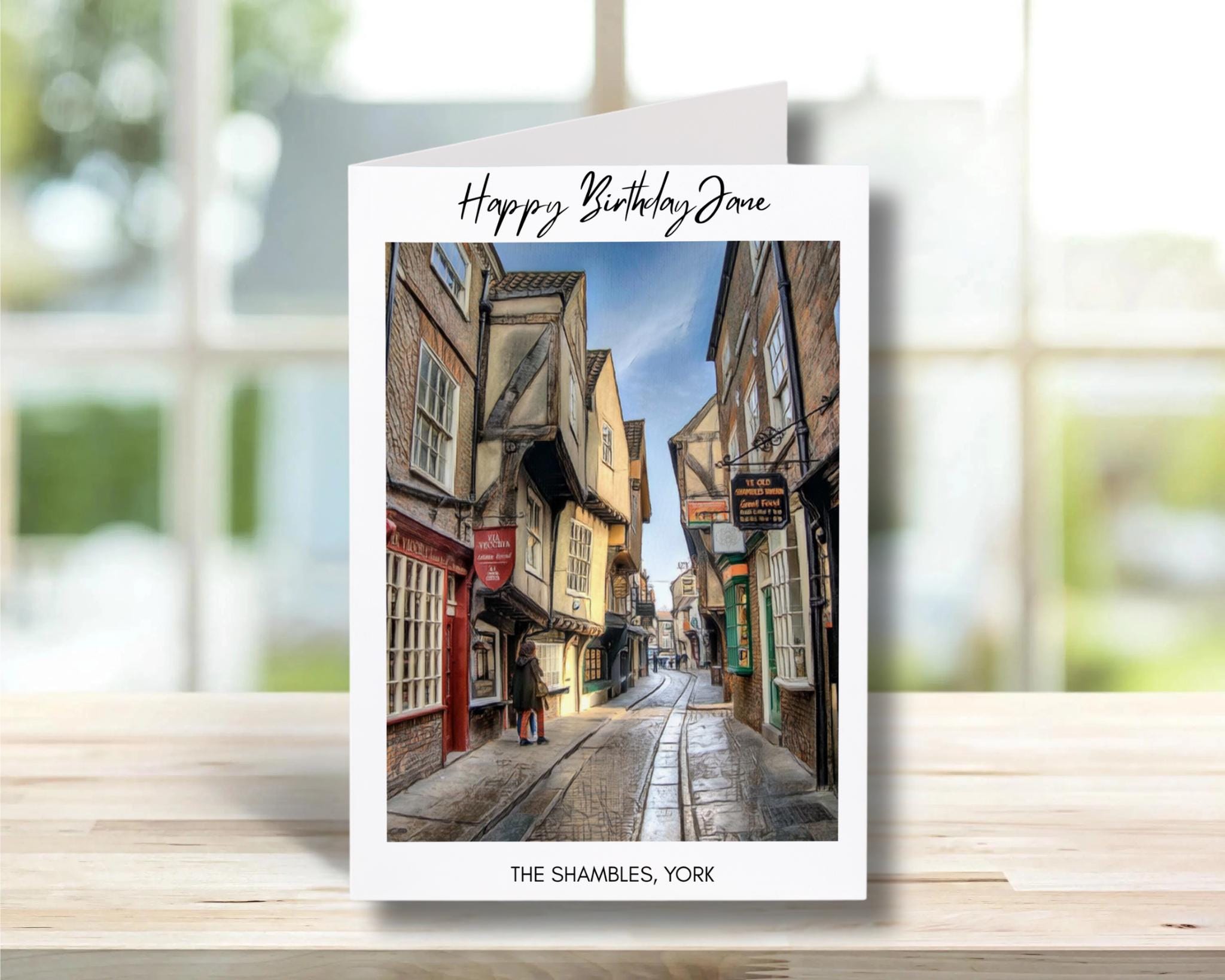 York Shambles Birthday Card -Traditional, sketch | Cute Greeting Cards | Birthday Gift Idea for friends, town and city cards, York