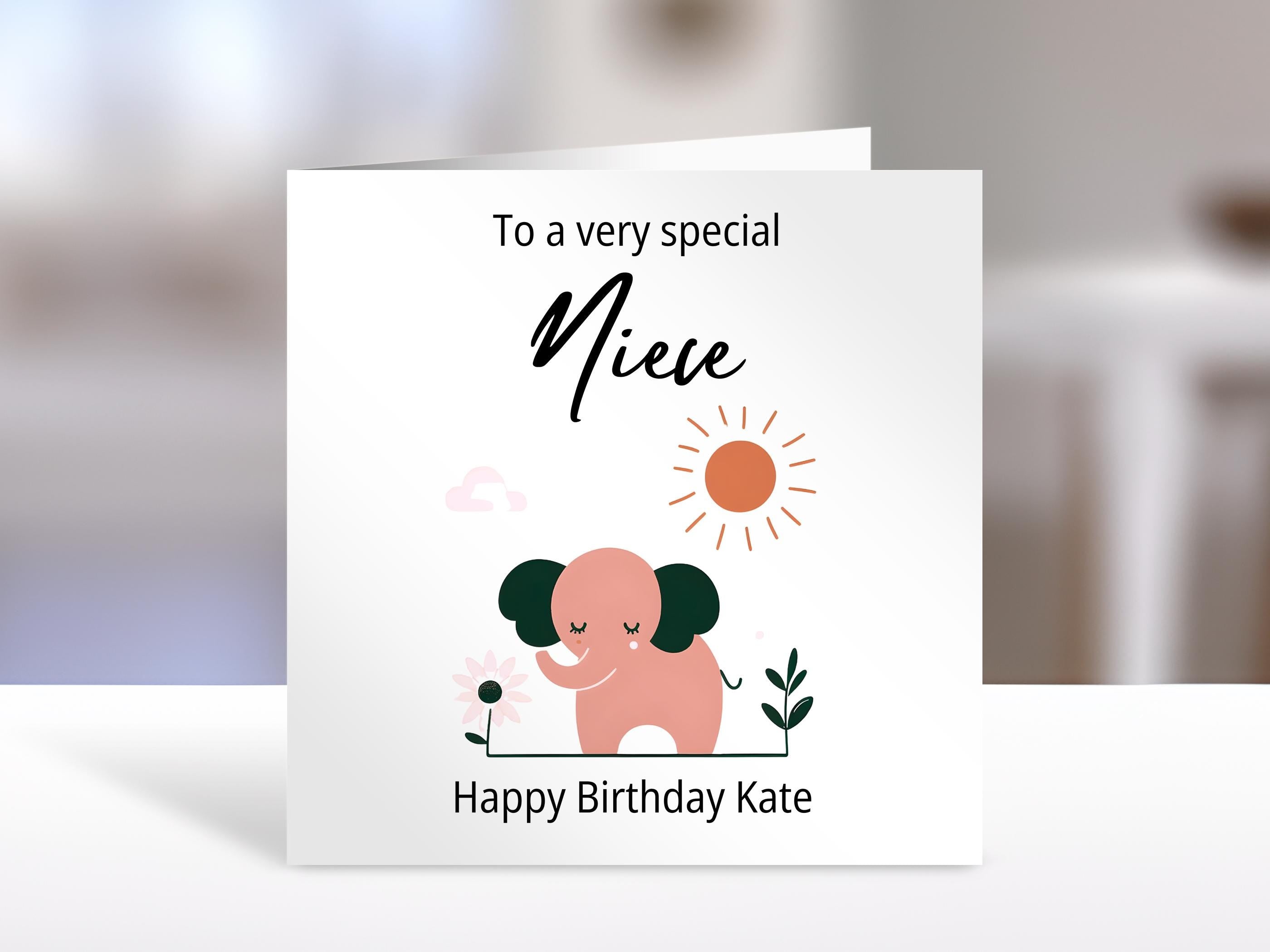 Personalised Niece birthday card, elephant design | niece Gift | greeting Cards | birthday card for Niece