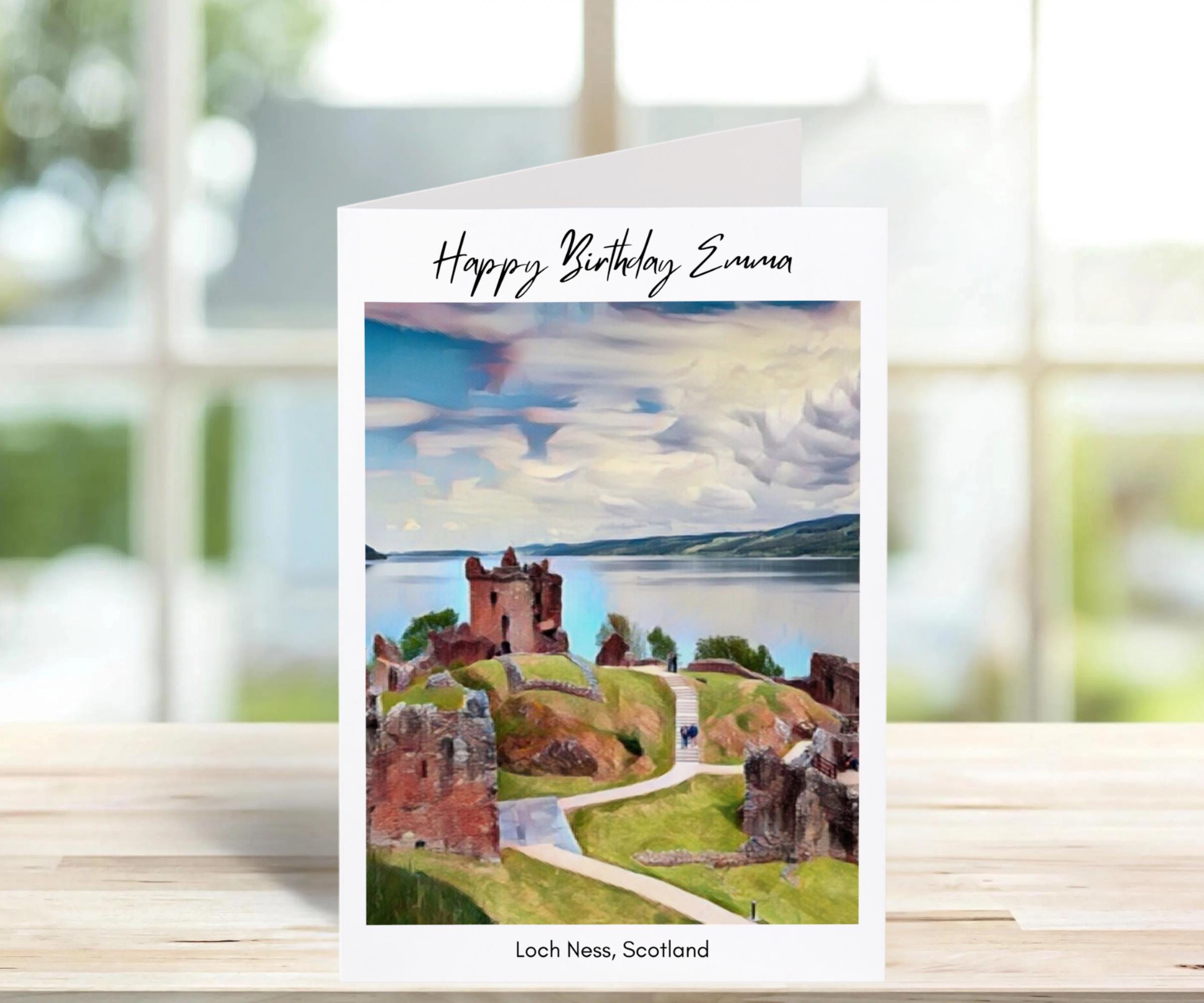 Loch Ness Birthday Card - Traditional Sketch Greeting Card, Scotland Gift Idea for Friends, Town & City Illustration Card