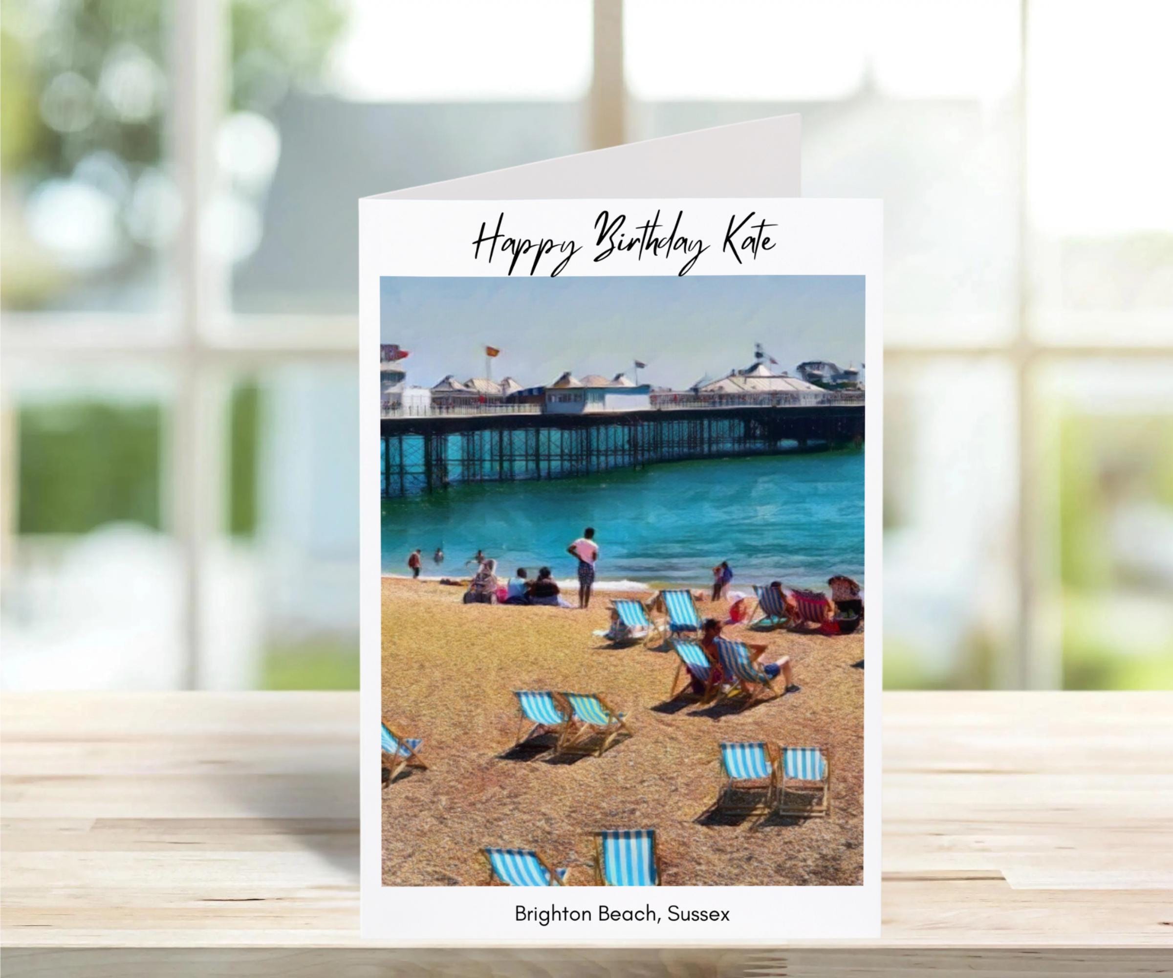Brighton Beach Birthday Card -Traditional, sketch | Greeting Cards | Birthday Gift Idea for friends, town and city card, Sussex