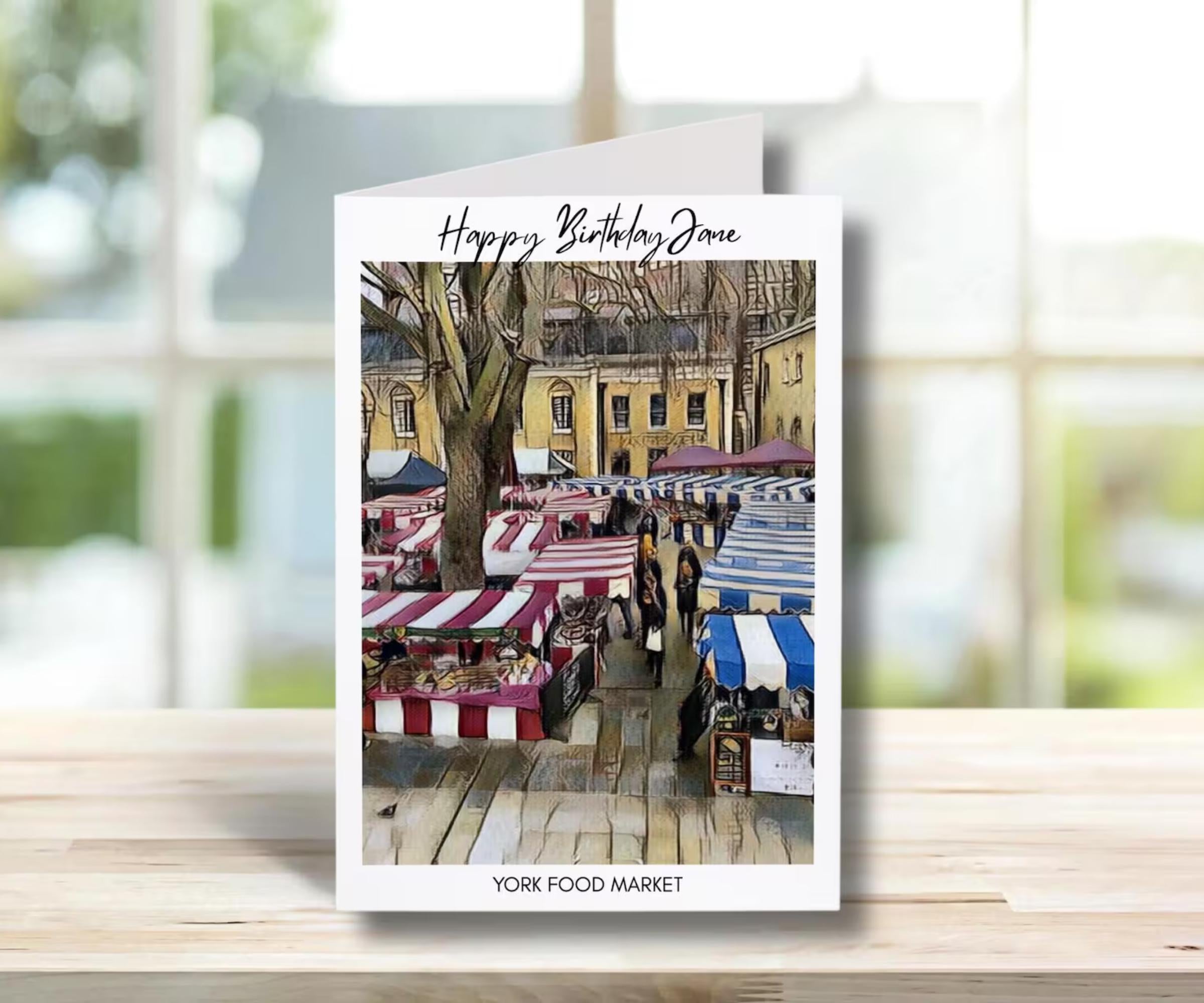 York Market Birthday Card - Traditional Sketch Illustration, Cute Greeting Card, Birthday Gift Idea for Friends & York City Lovers