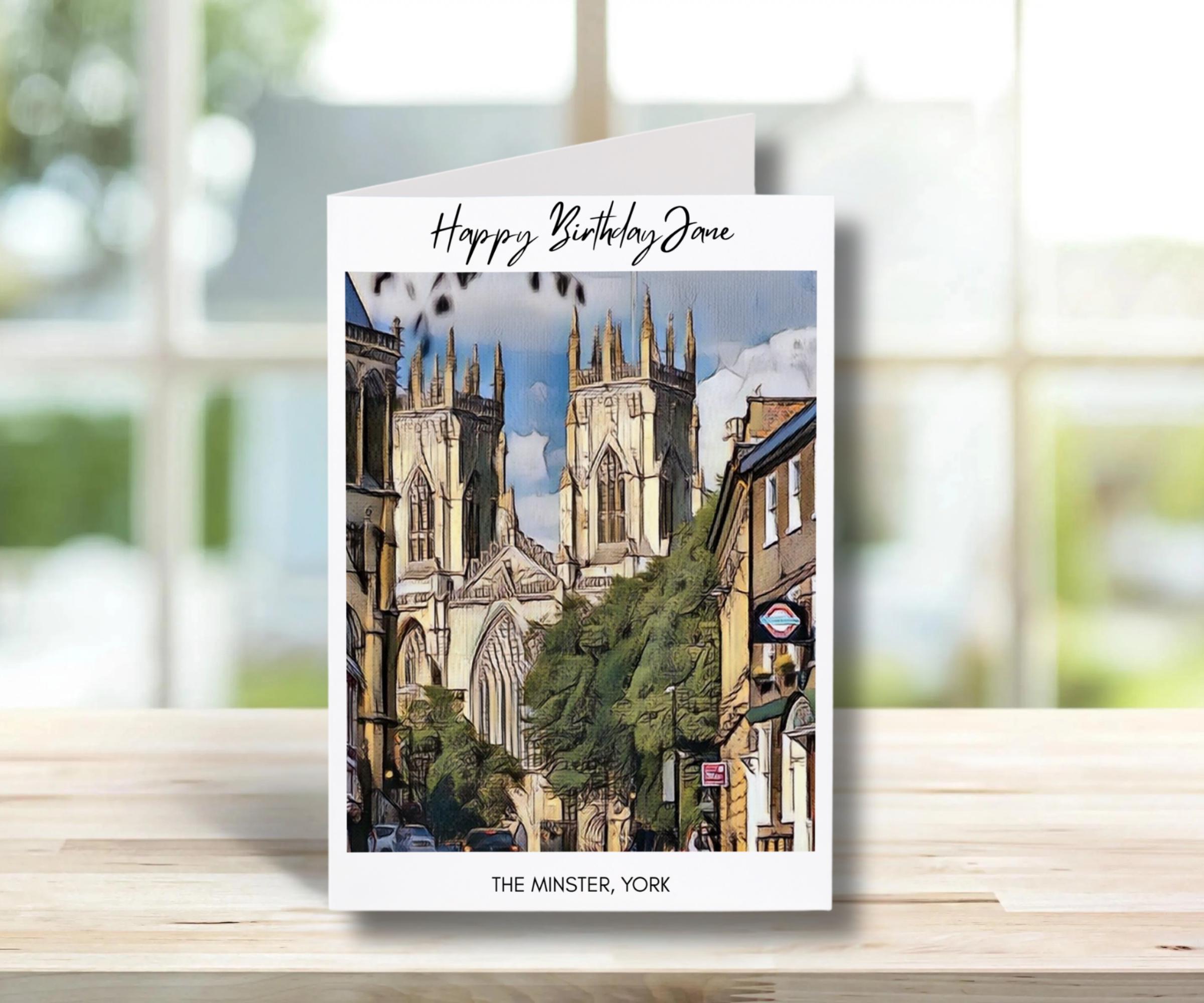 York Minster Birthday Card -Traditional, sketch | Cute Greeting Cards | Birthday Gift Idea for friends, town and city cards, York