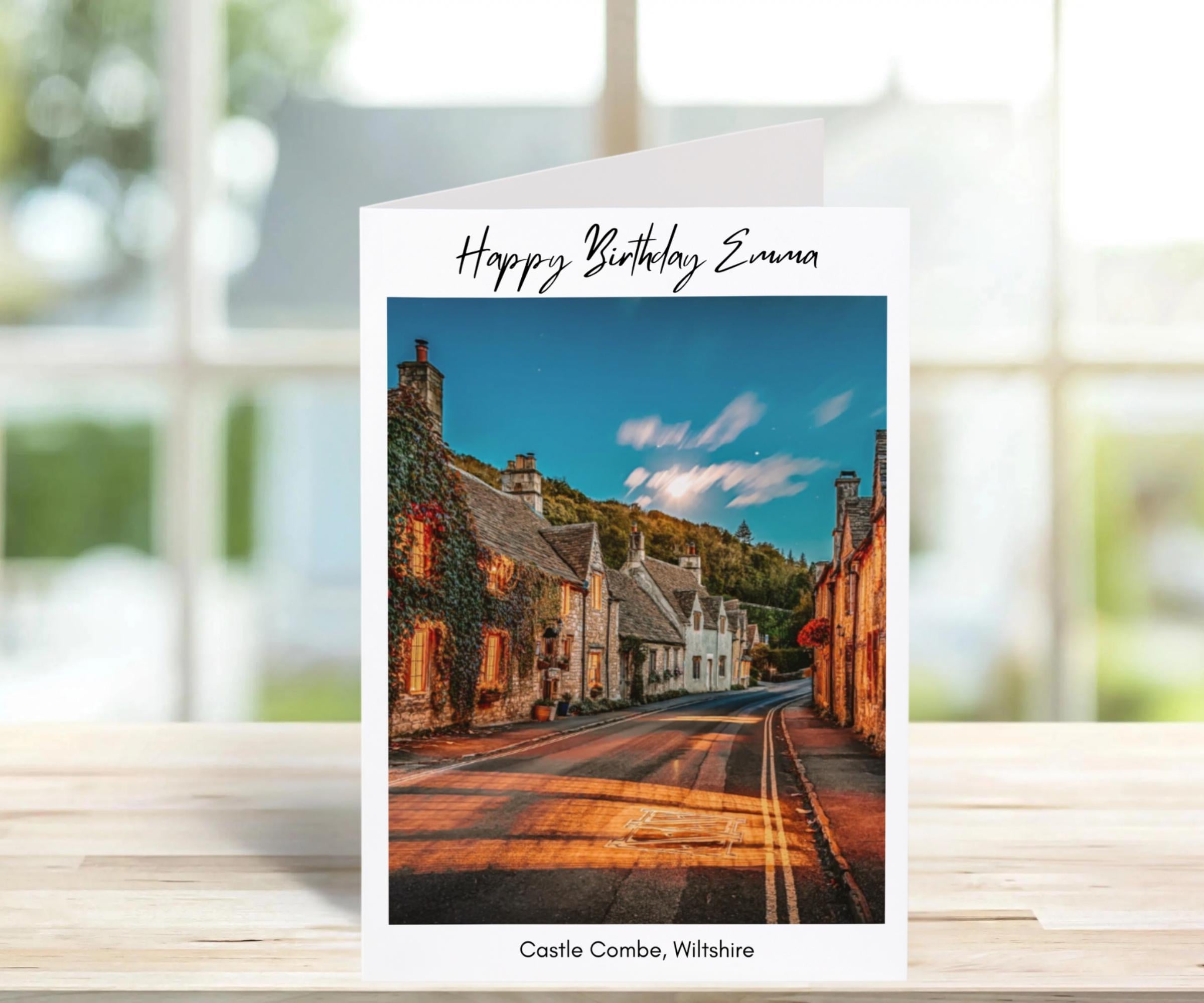 Castle Combe Birthday Card – Traditional Sketch Greeting Card for Friends, Wiltshire Town, Unique Birthday Gift Idea
