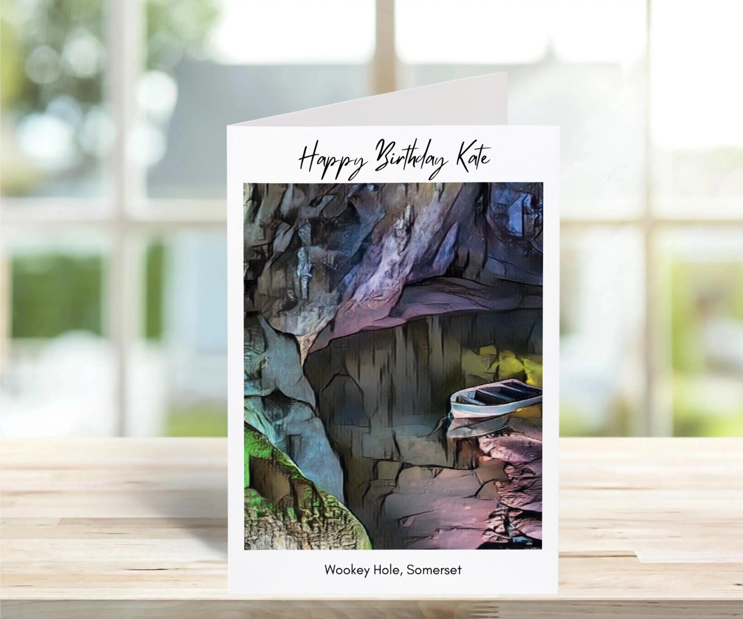Wookey Hole Birthday Card -Traditional, sketch | Greeting Cards | Birthday Gift Idea for friends, town and city card, Somerset