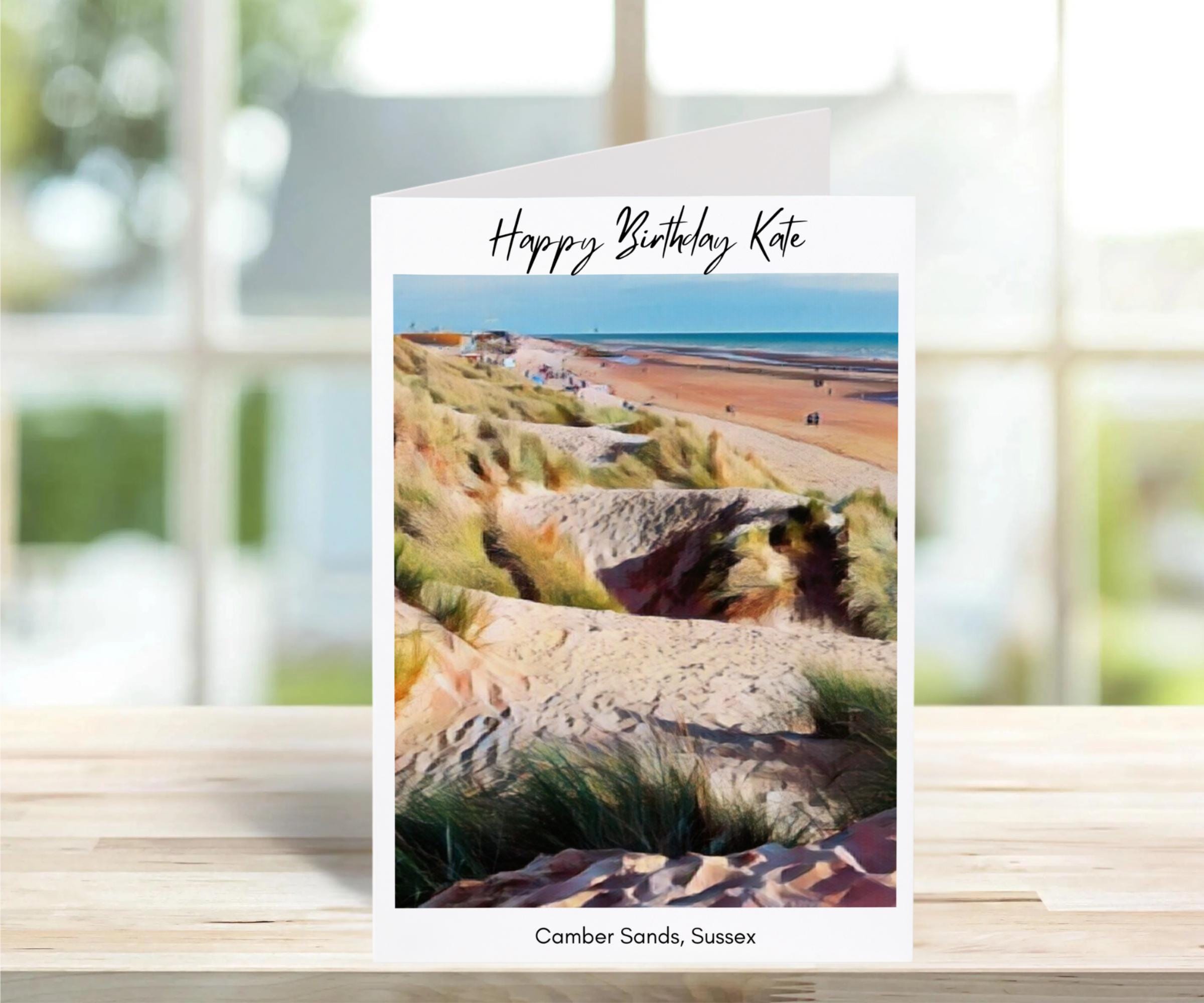 Camber Sands Birthday Card -Traditional, sketch | Greeting Cards | Birthday Gift Idea for friends, town and city card, Sussex