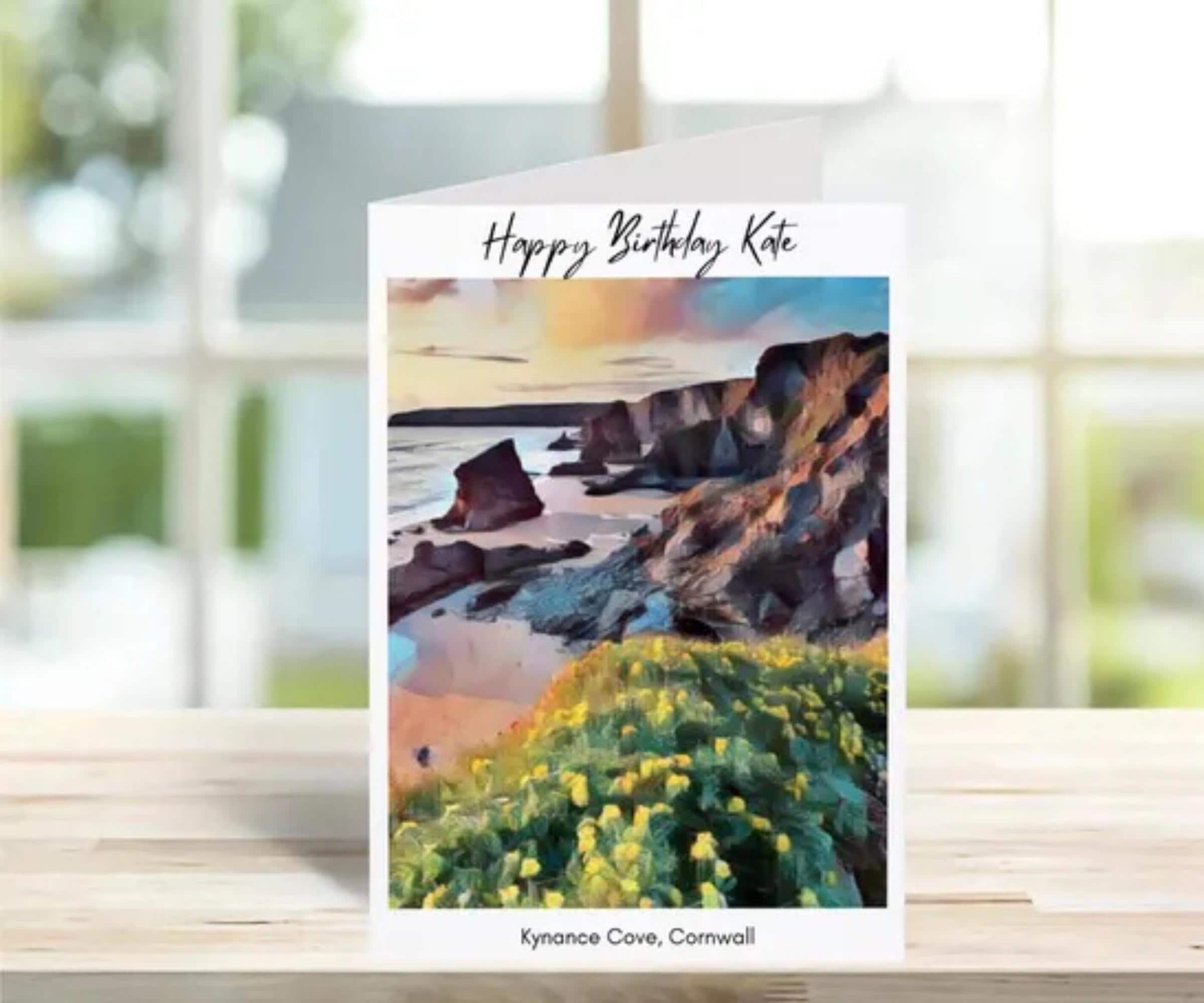 Cornwall Birthday Card -Traditional, sketch | Greeting Cards | Birthday Gift Idea for friends, town and city card, Kynance Cove