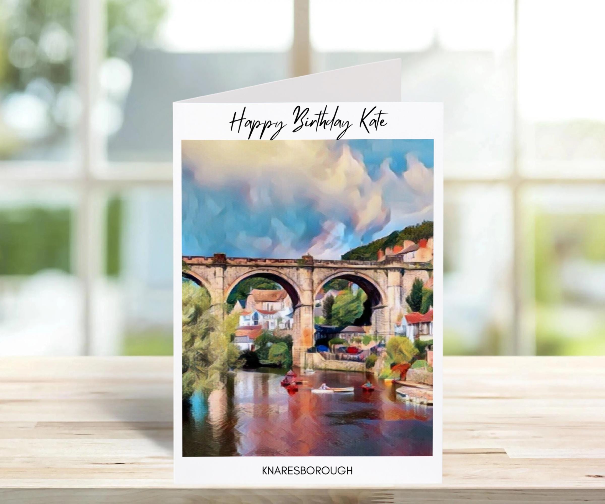 Knaresborough Birthday Card -Traditional, sketch | Greeting Cards | Birthday Gift Idea for friends, town and city card, Knaresborough