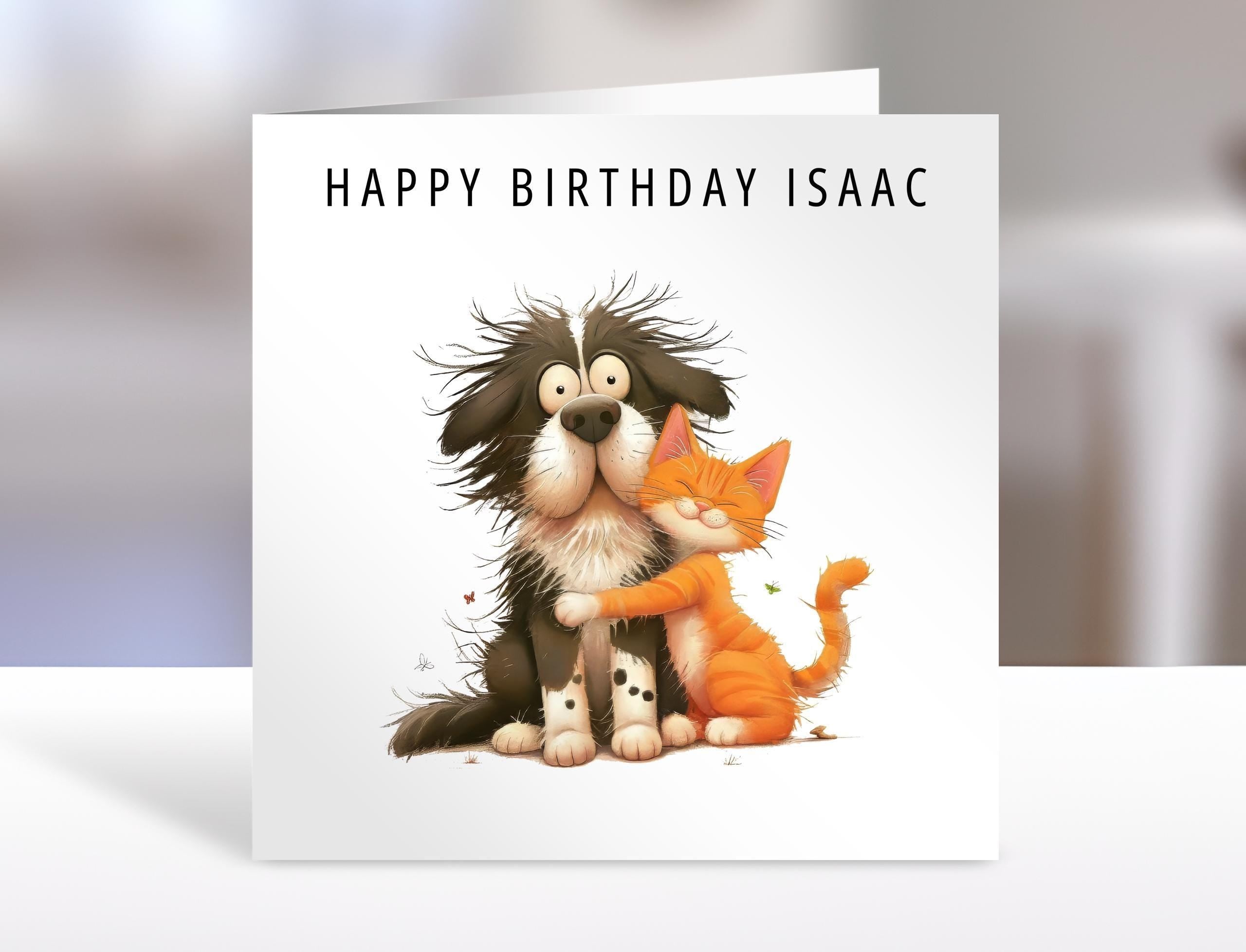 Birthday Card, cat and dog - Cute Greeting Card for Kids & Fun Birthday Gift Ideas, Adorable cat and dog