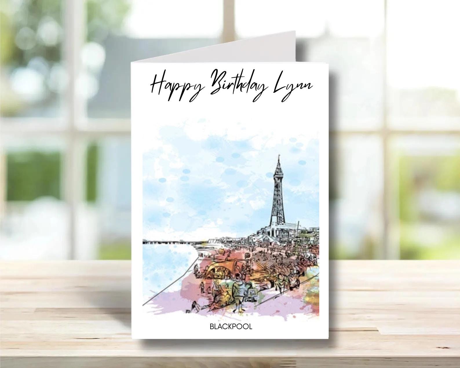Blackpool Birthday Card -Traditional, sketch | Greeting Cards | Birthday Gift Idea for friends, town and city card