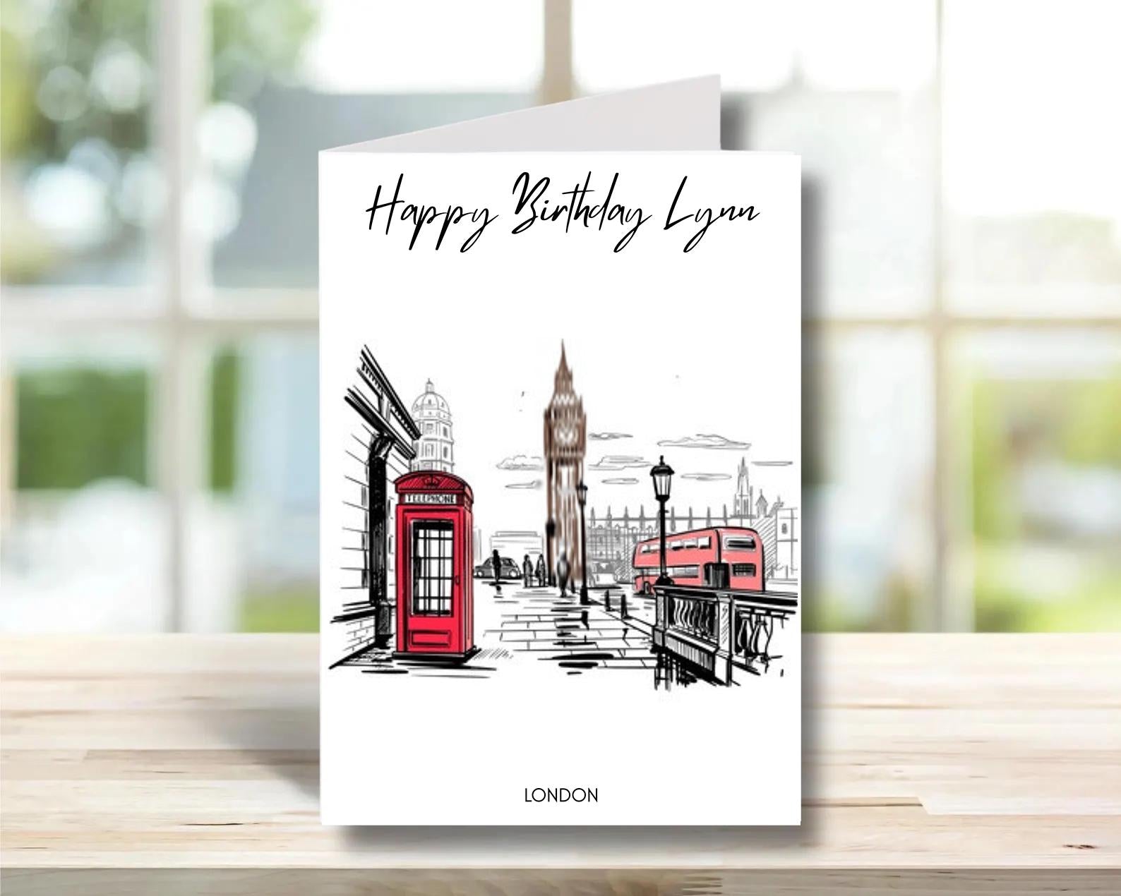 London Birthday Card -Traditional, sketch | Greeting Cards | Birthday Gift Idea for friends, town and city card