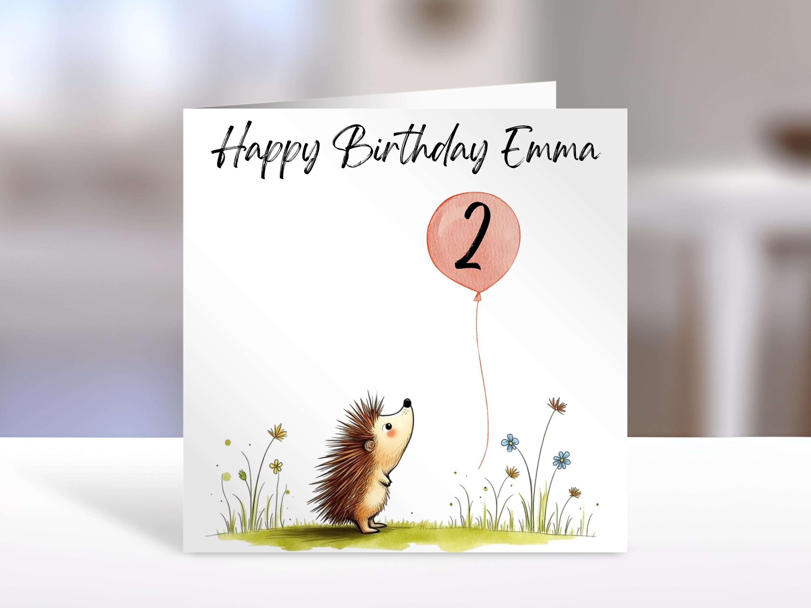 Personalised Hedgehog Birthday Card with Balloon Age | Kids Greeting Card for Any Age Gift
