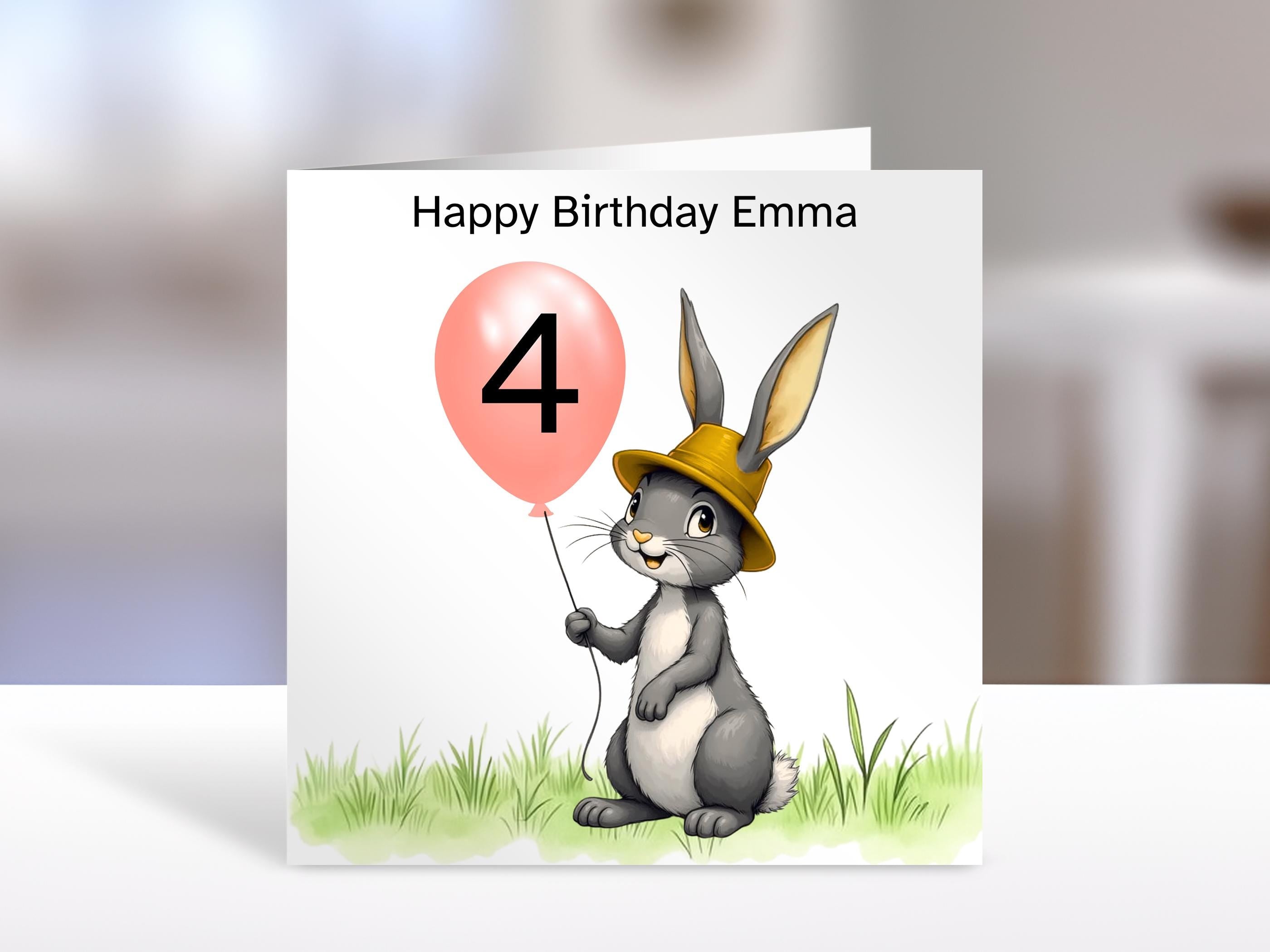 Bunny Birthday Card with Balloon Age | Personalised Kids Greeting Card for Any Age Gift