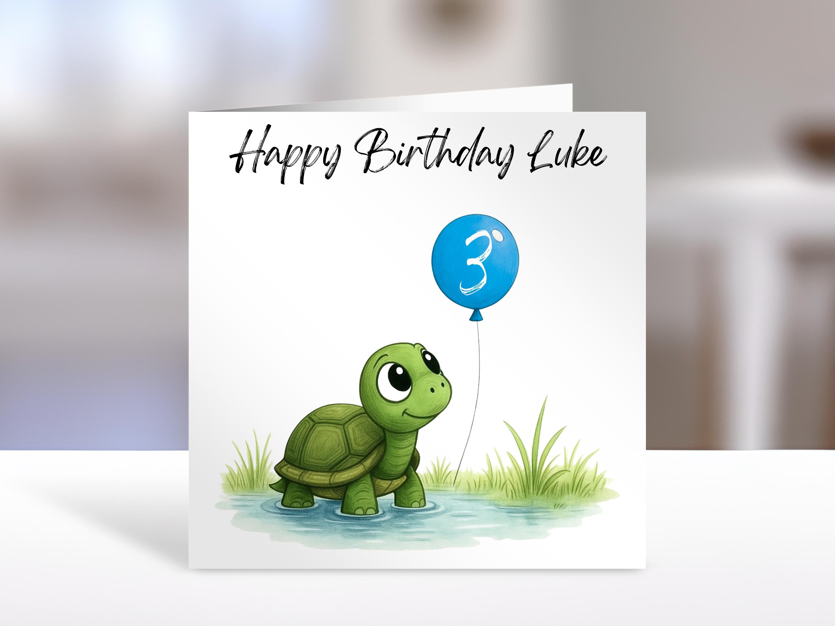 Turtle Birthday Card with Balloon Age | Personalised Kids Greeting Card for Any Age Gift