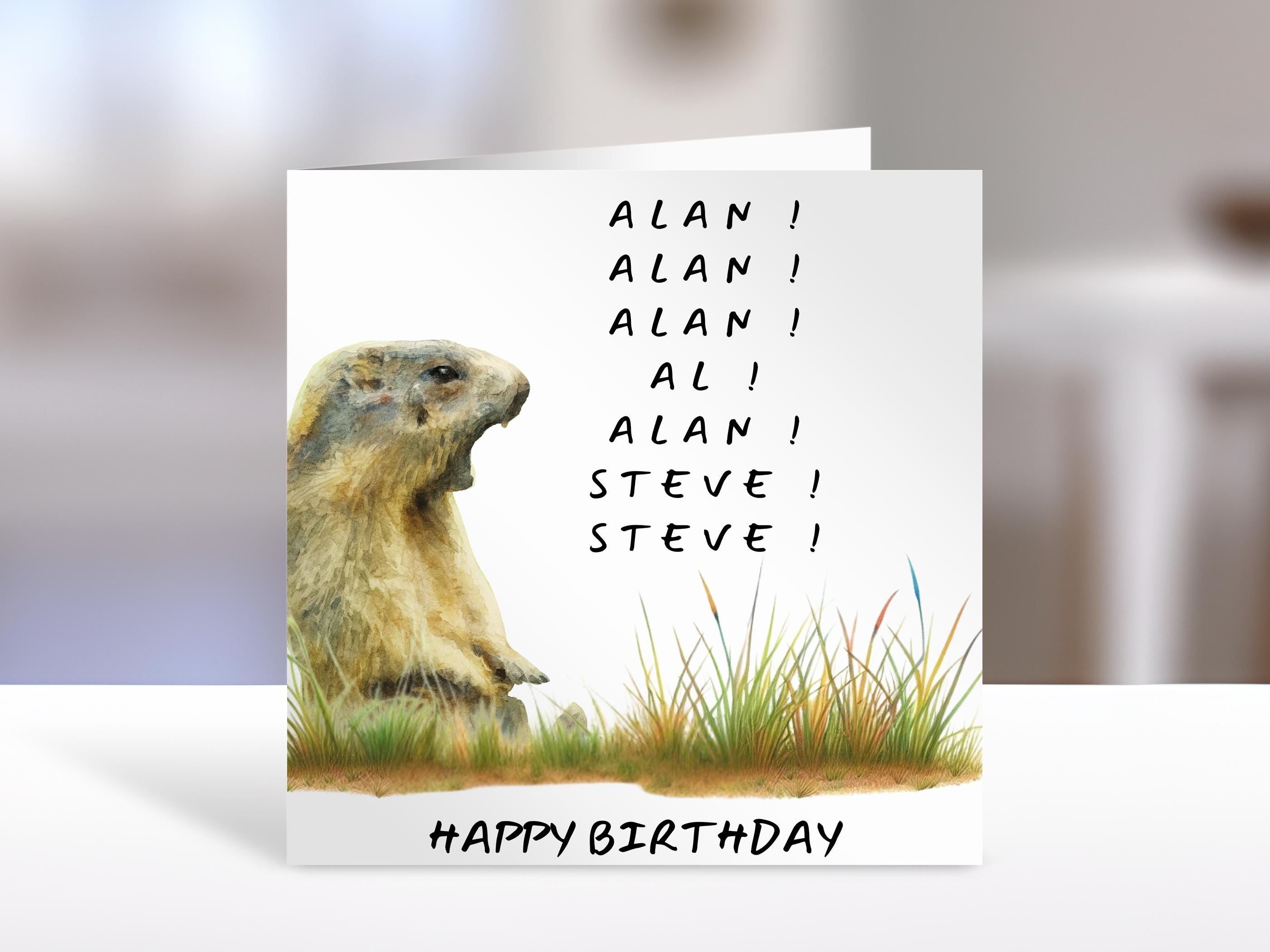 Personalised Birthday card, Alan the gopher, humorous, sarcastic greeting cards for family or friends