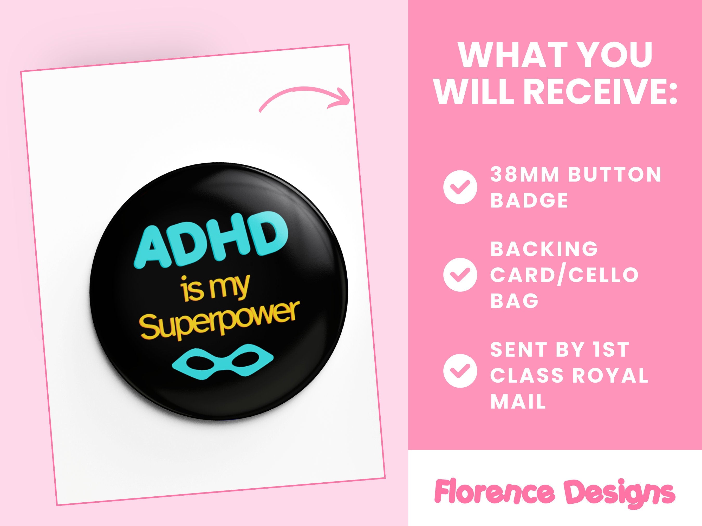 ADHD is My Superpower Button Badge | 38mm Metal Pin | Awareness Badge | Gift for ADHD