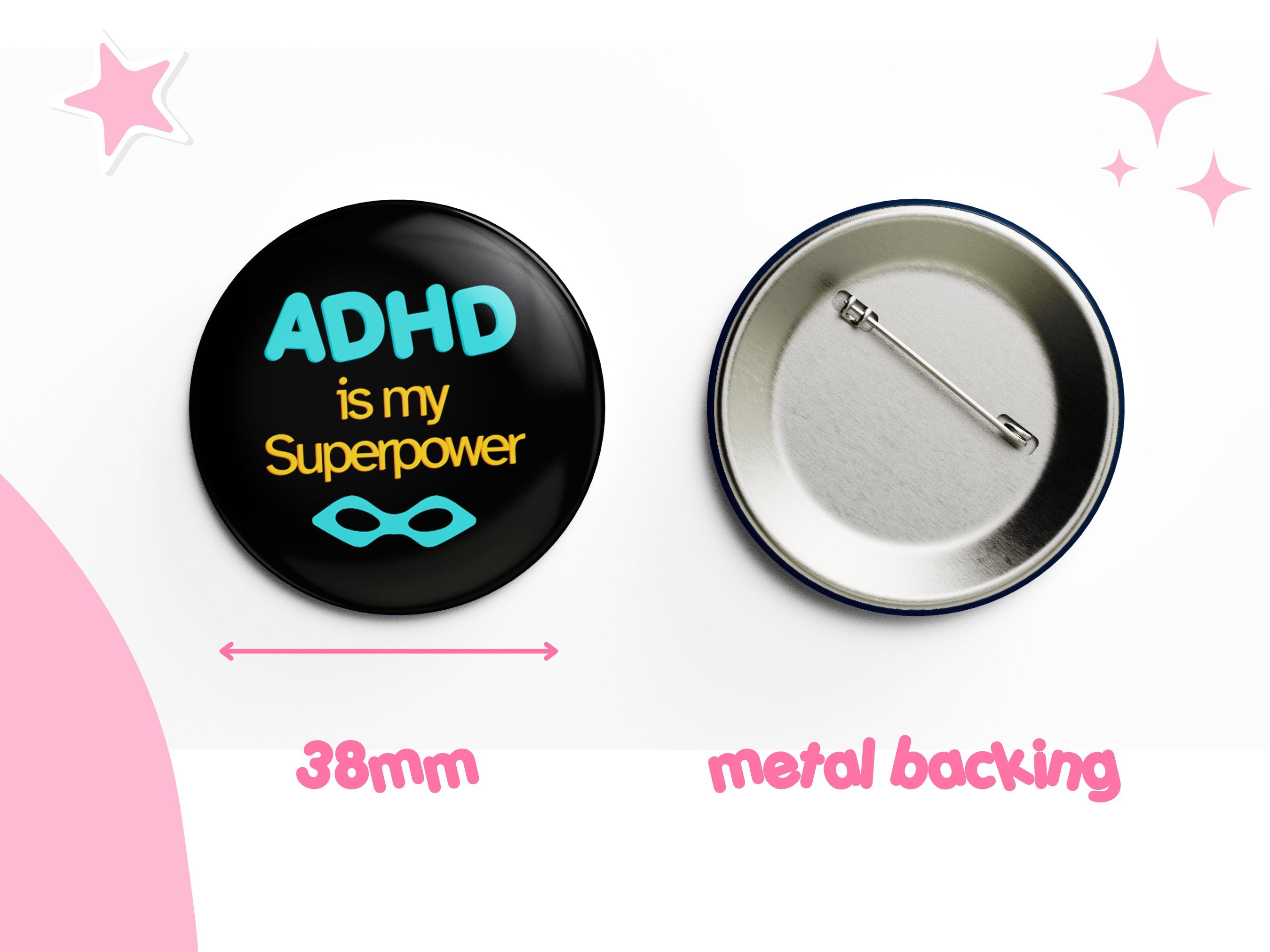 ADHD is My Superpower Button Badge | 38mm Metal Pin | Awareness Badge | Gift for ADHD