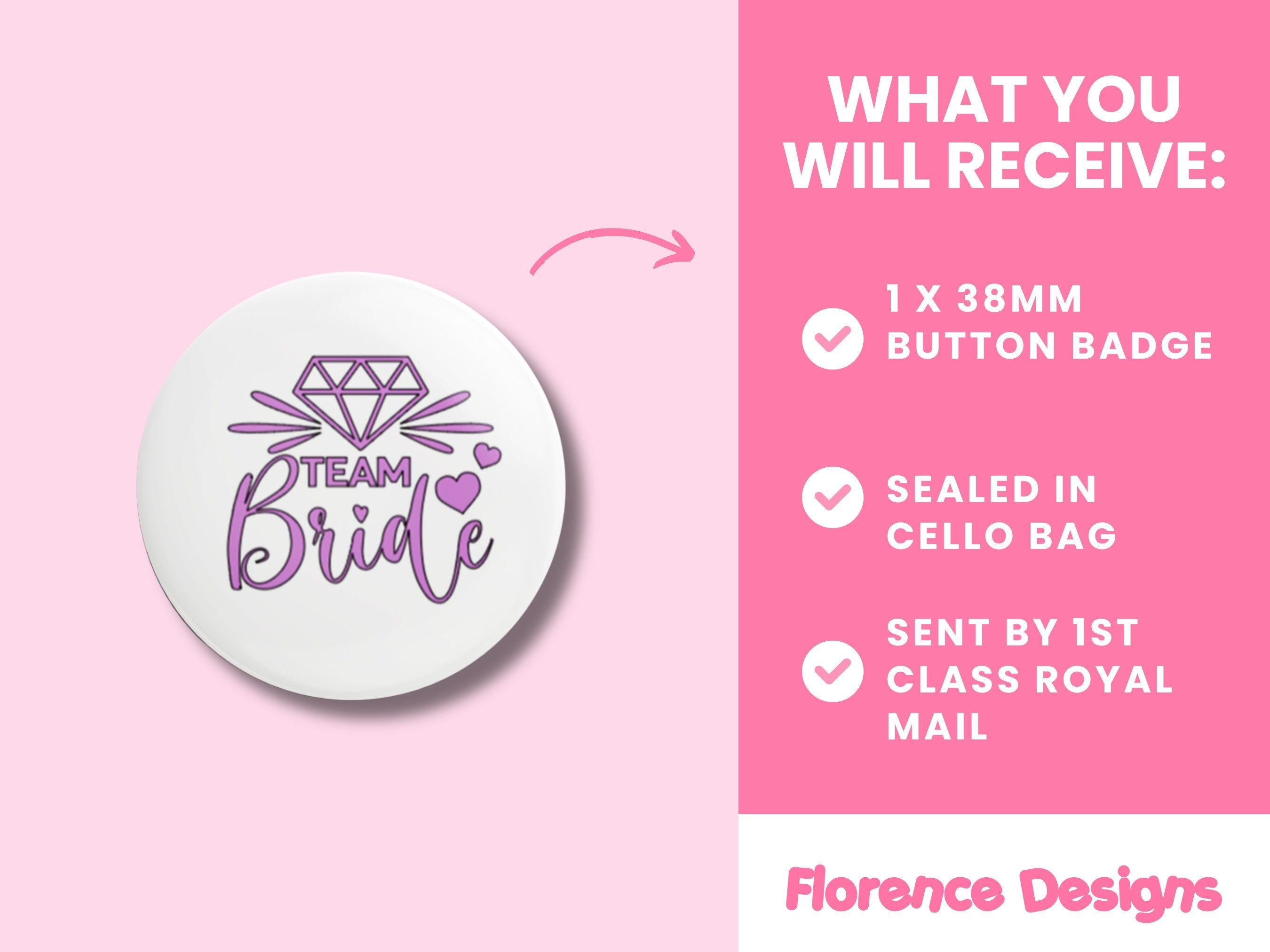 Team Bride Button - Custom Wedding Party Badge for Bridesmaids and friends