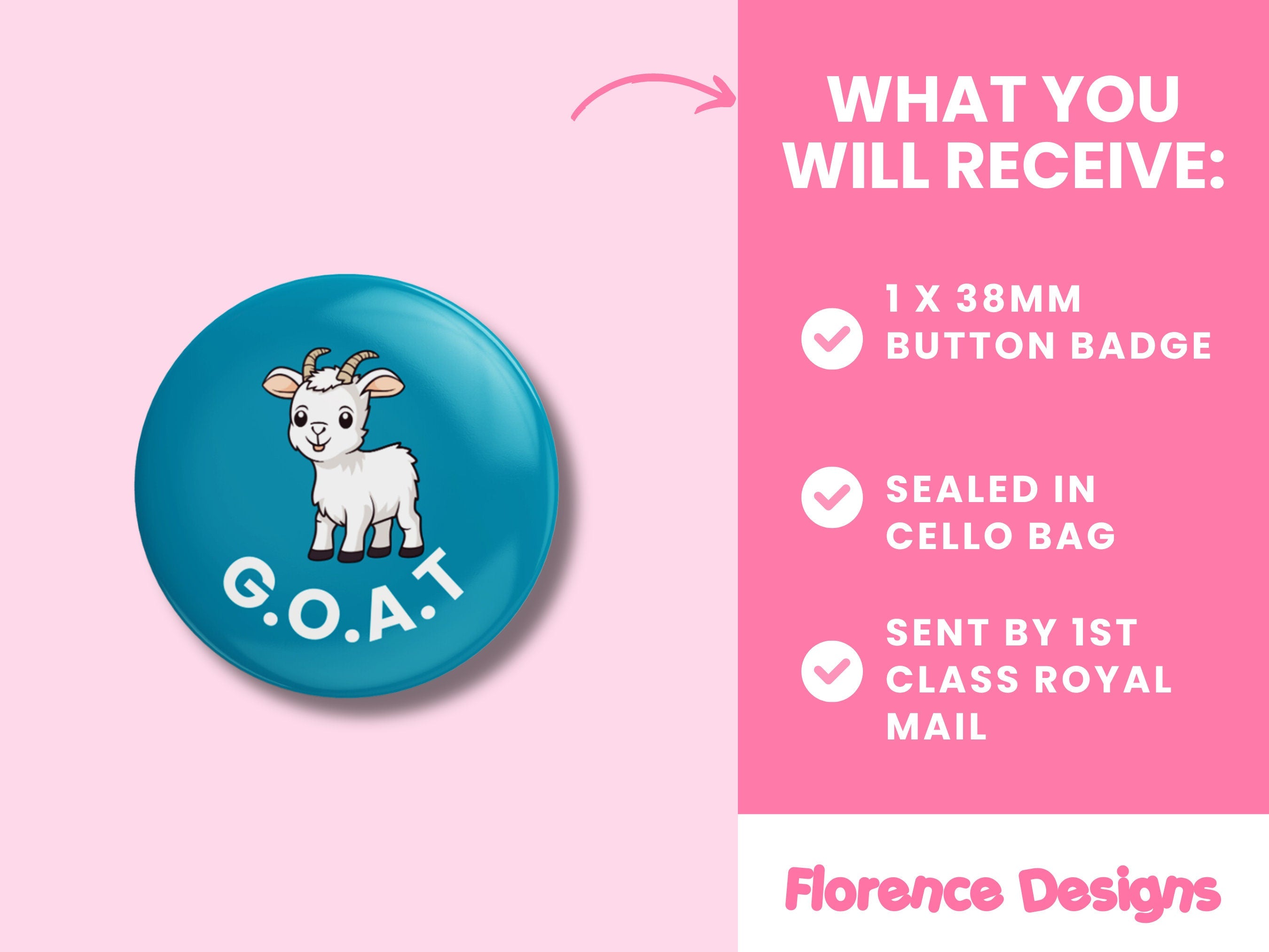 GOAT Button Badge - Greatest of All Time Badge - Fun & Unique Gift, 38mm