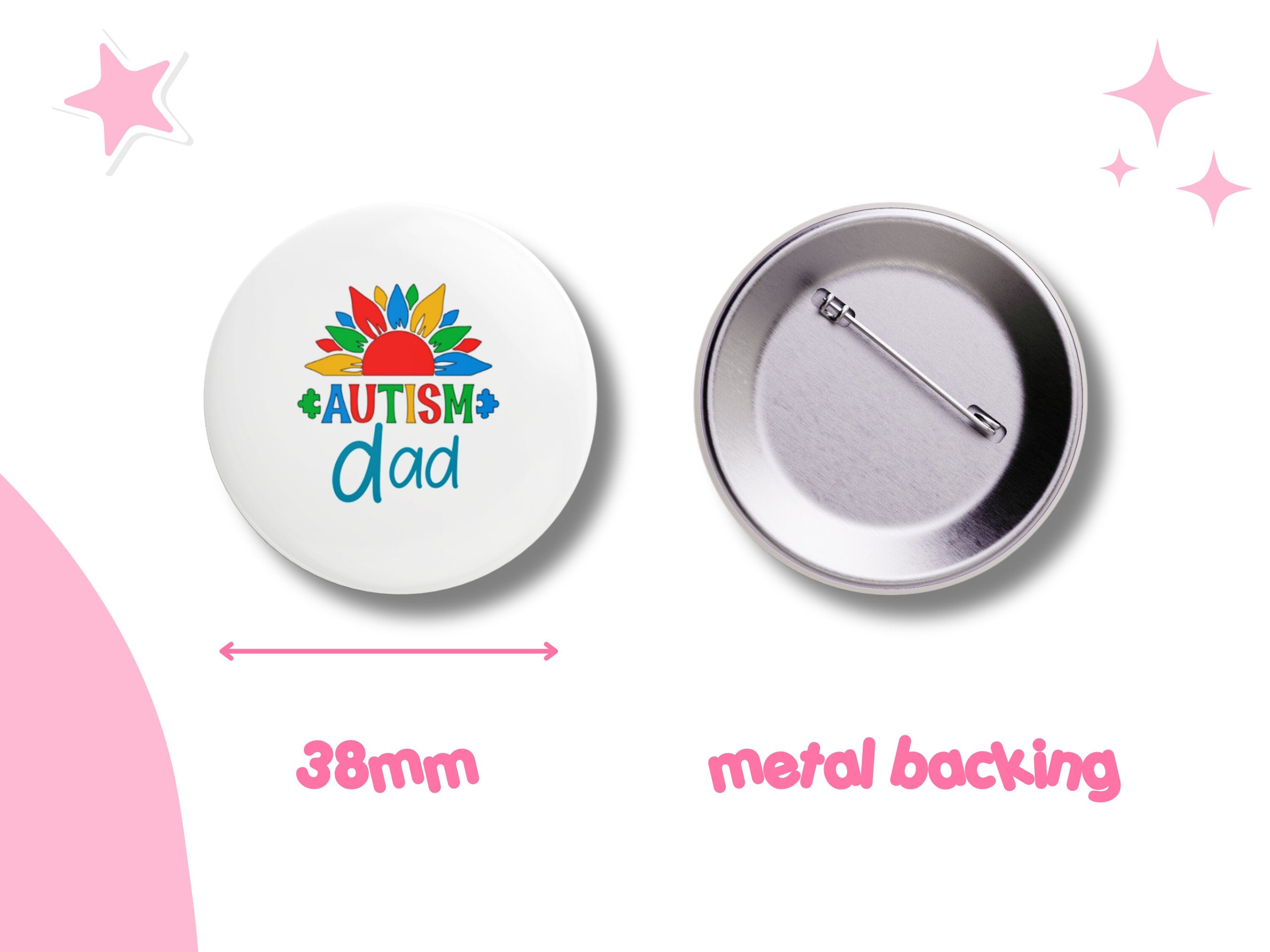 Button badge, Autism dad 38mm, metal backing, Autism support