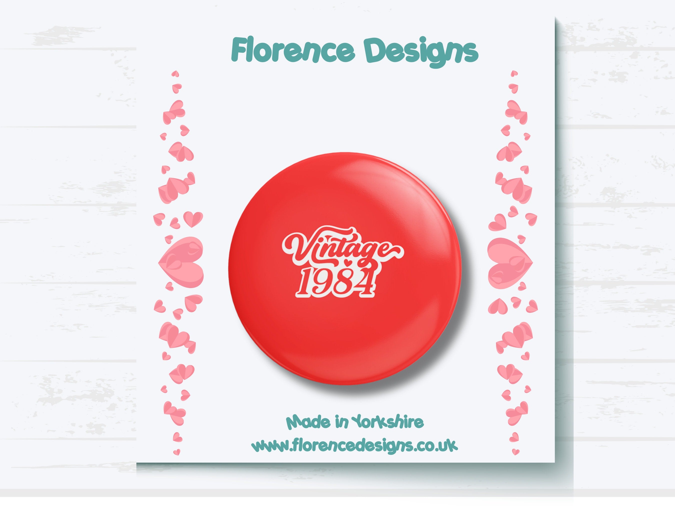 Button Badge - Vintage 1984 - 40th Birthday Celebration Pin - Fun Milestone Badge, 4 colours