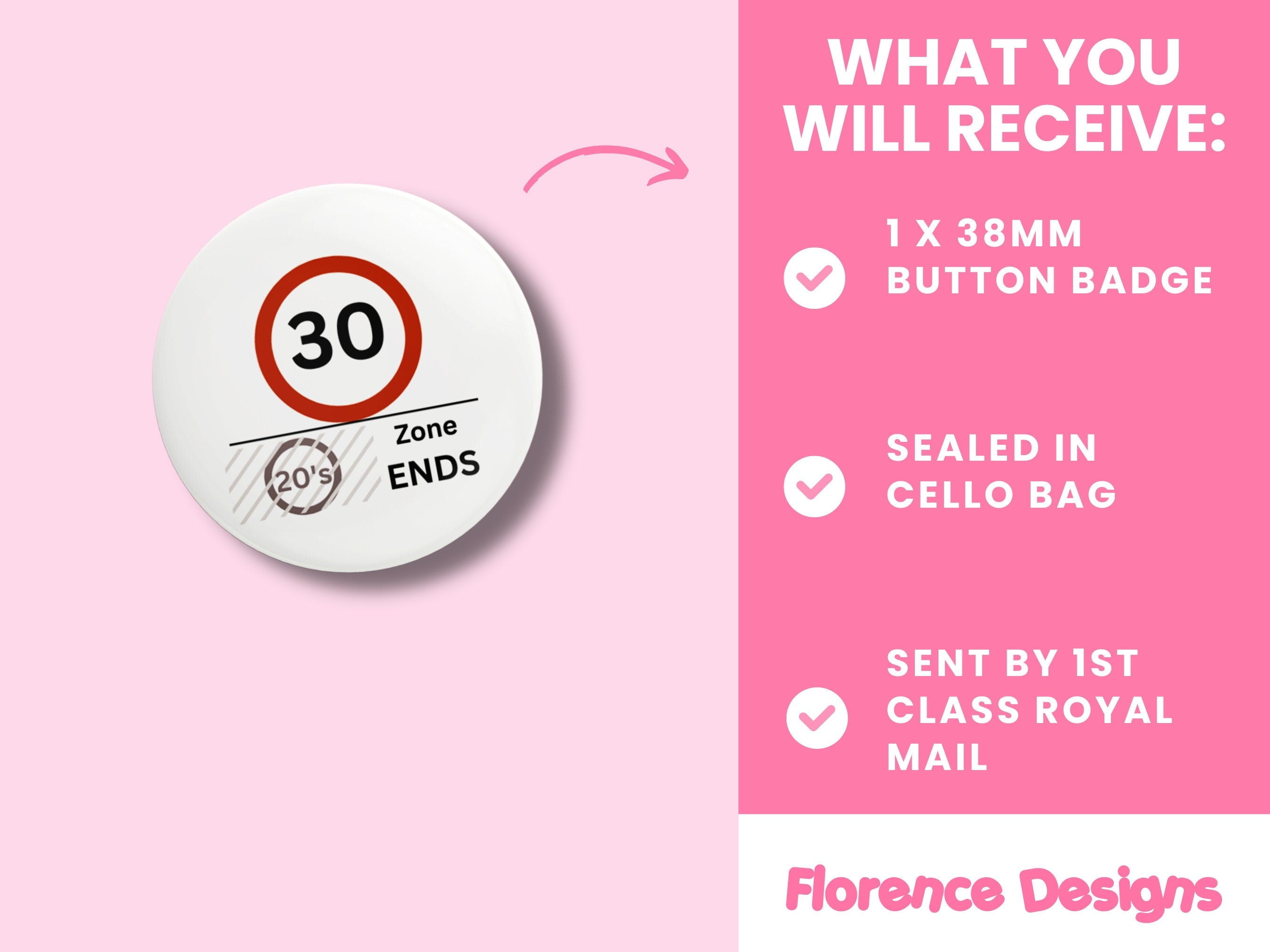 Button Badge - 20s Zone Ends - 30th Birthday Celebration Pin - Fun Milestone Badge