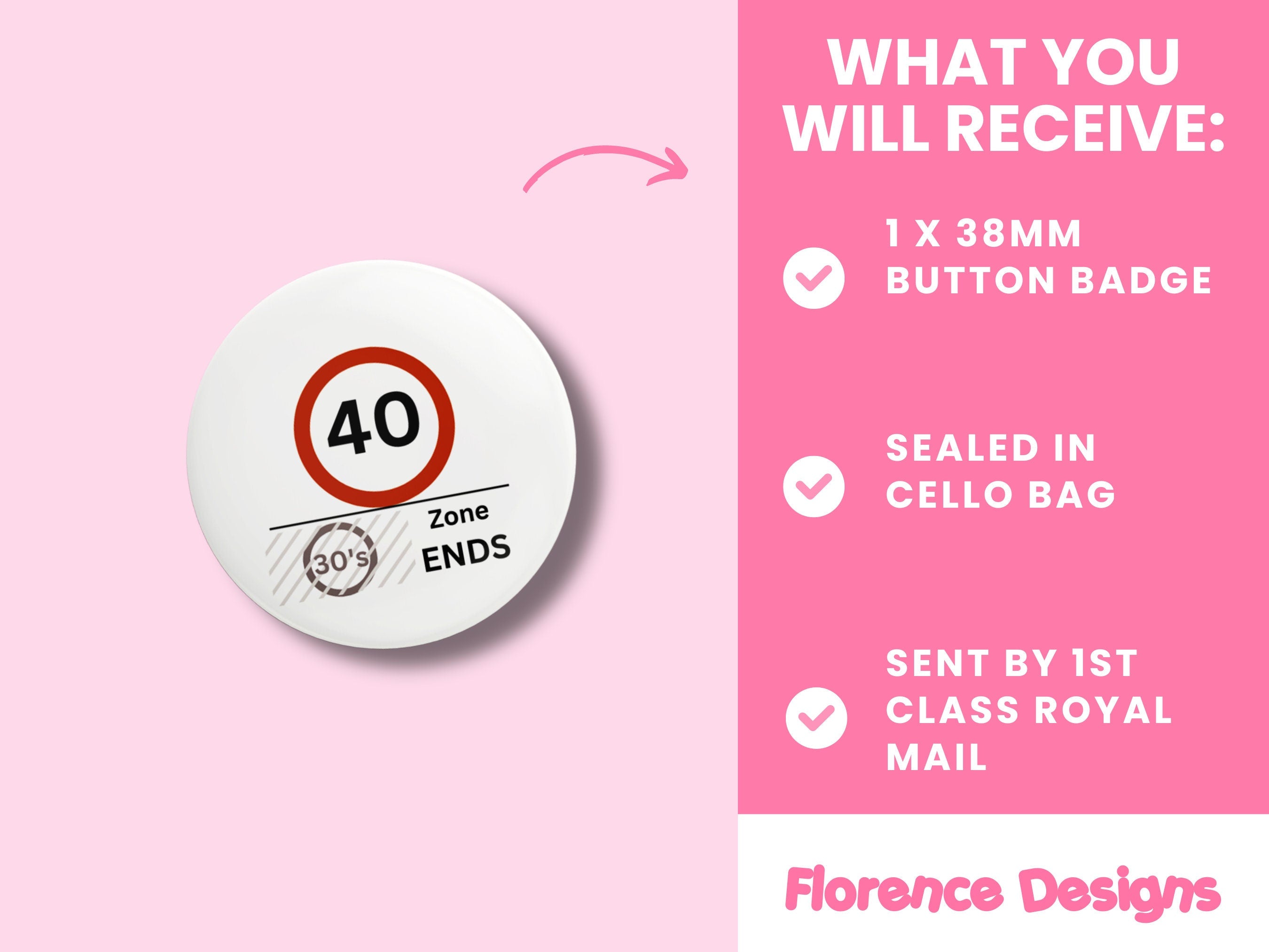 30s Zone Ends Button Badge - 40th Birthday Celebration Pin - Fun Milestone Badge