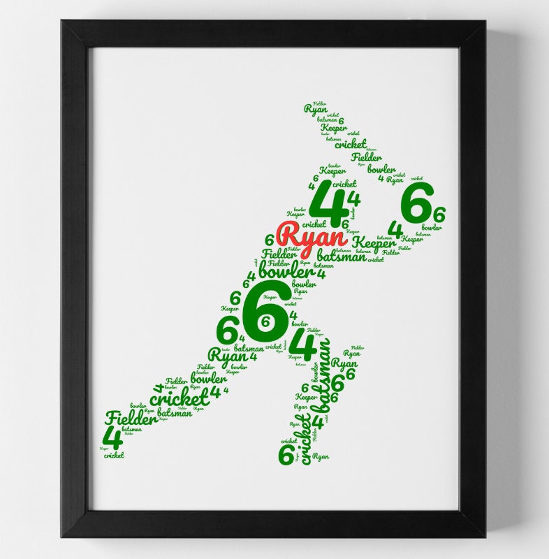 Personalised Cricket Print Word Art - Custom Name & Quote - Cricket Lover Gift - Home Decor