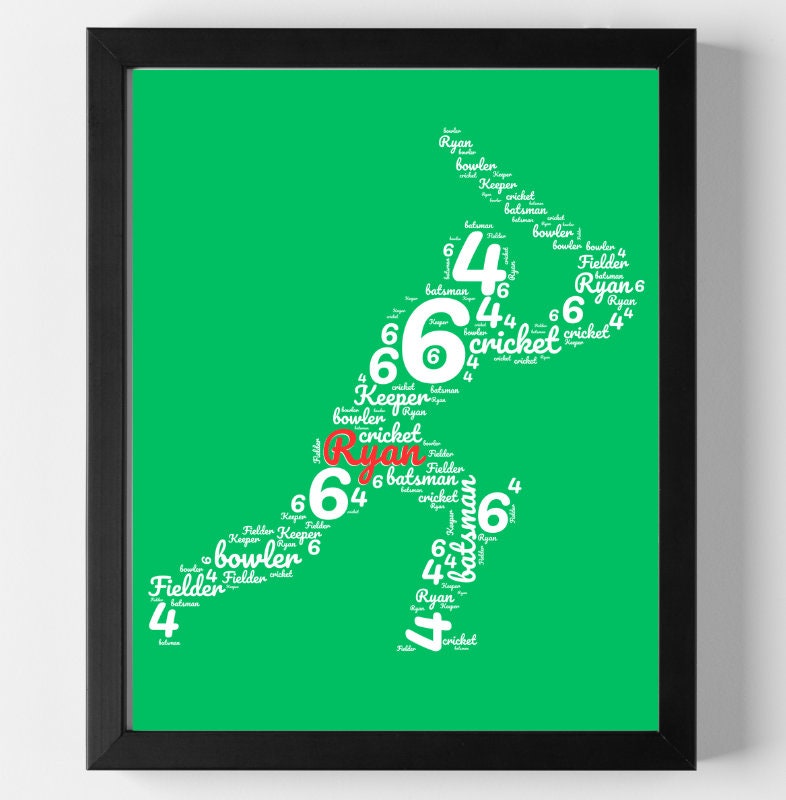 Personalised Cricket Print Word Art - Custom Name & Quote - Cricket Lover Gift - Home Decor