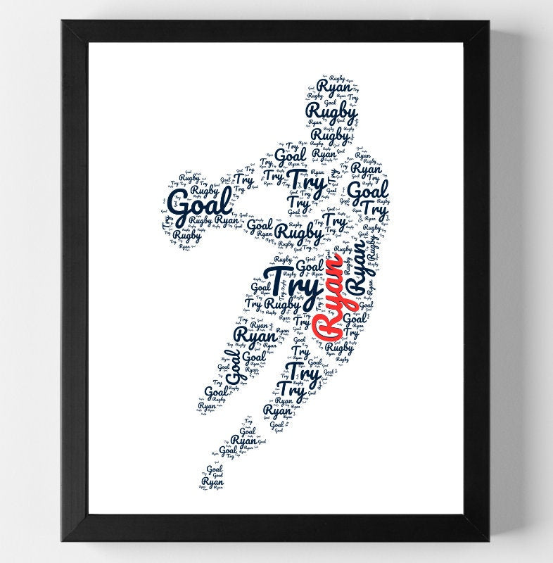 Personalised Rugby Print Word Art - Custom Name & colours - Rugby Lover Gift - Home Decor