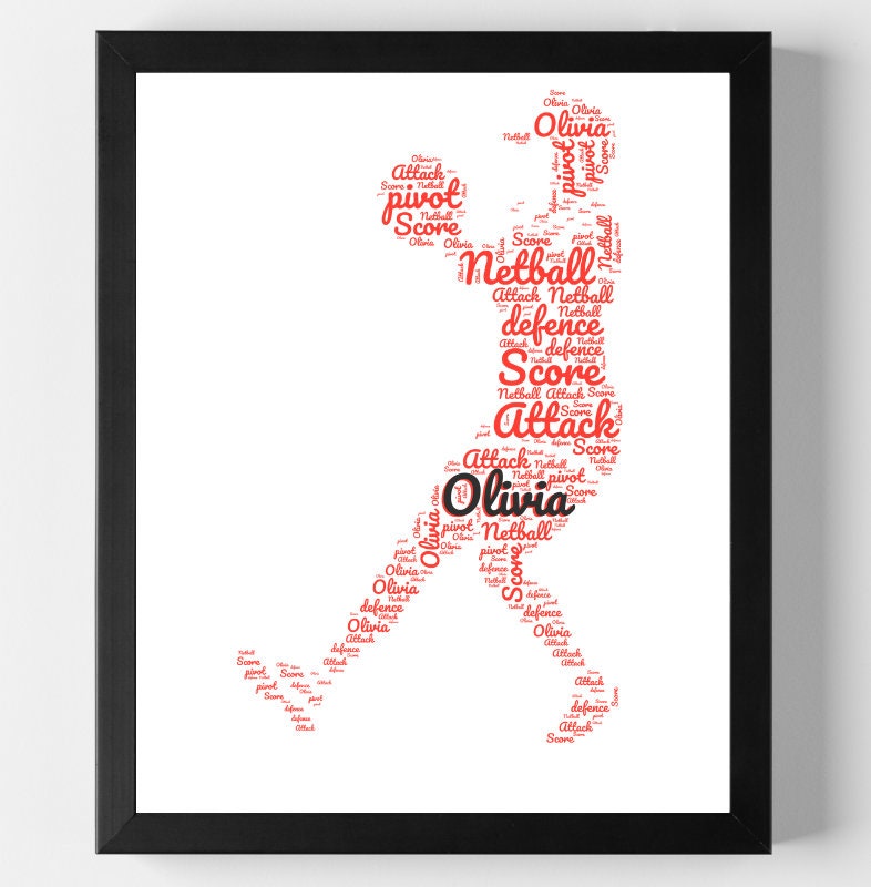 Personalised Netball Print Word Art - Custom Name & Quotes - Netball Lover Gift - Home Decor