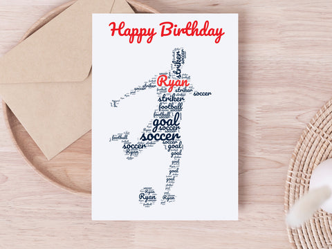 Personalised Soccer Birthday Card - Custom Name & Message - Unique Football Word Art