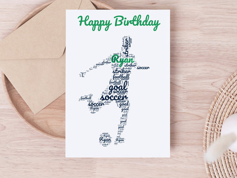 Personalised Soccer Birthday Card - Custom Name & Message - Unique Football Word Art