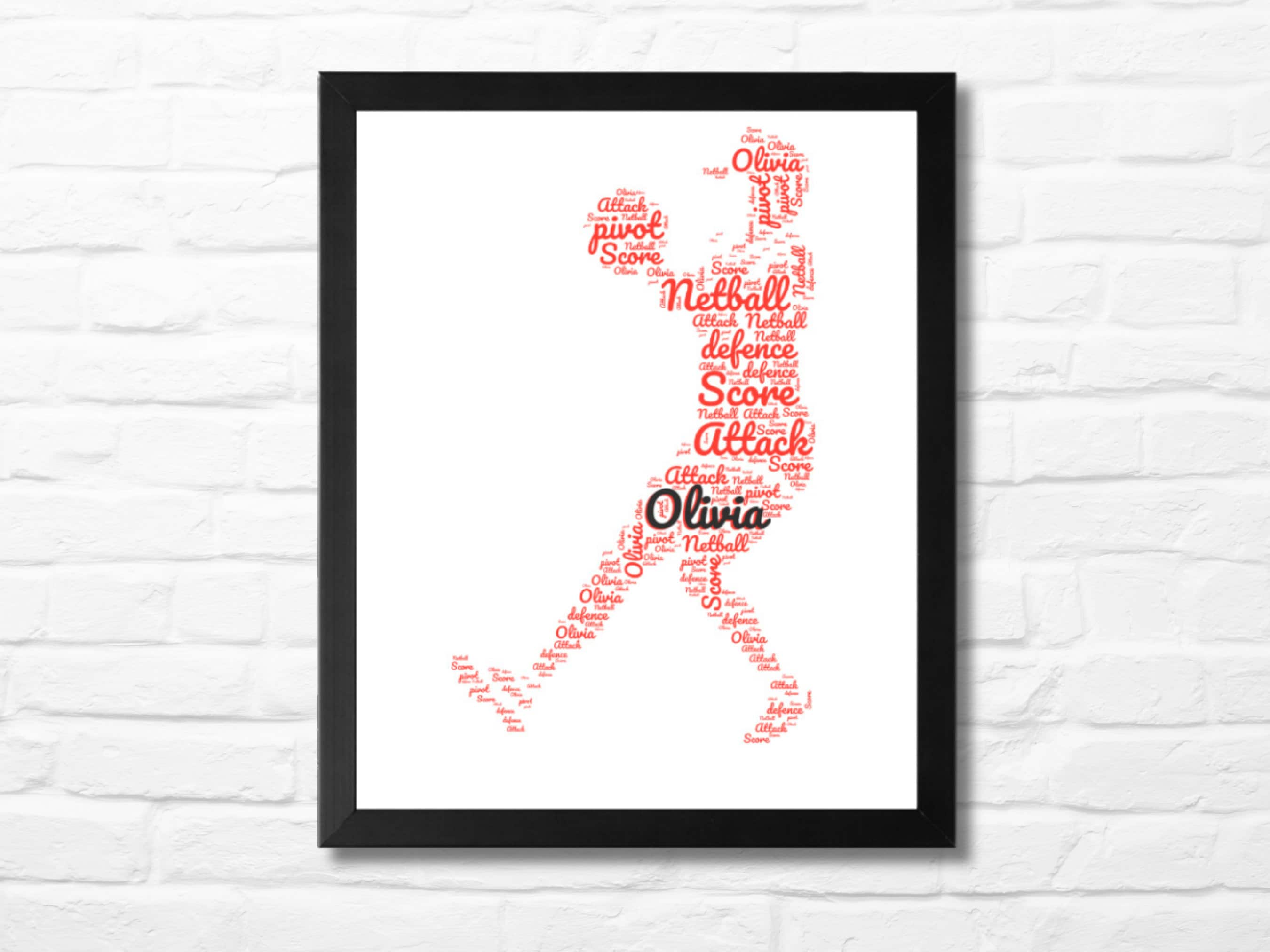 Personalised Netball Print Word Art - Custom Name & Quotes - Netball Lover Gift - Home Decor