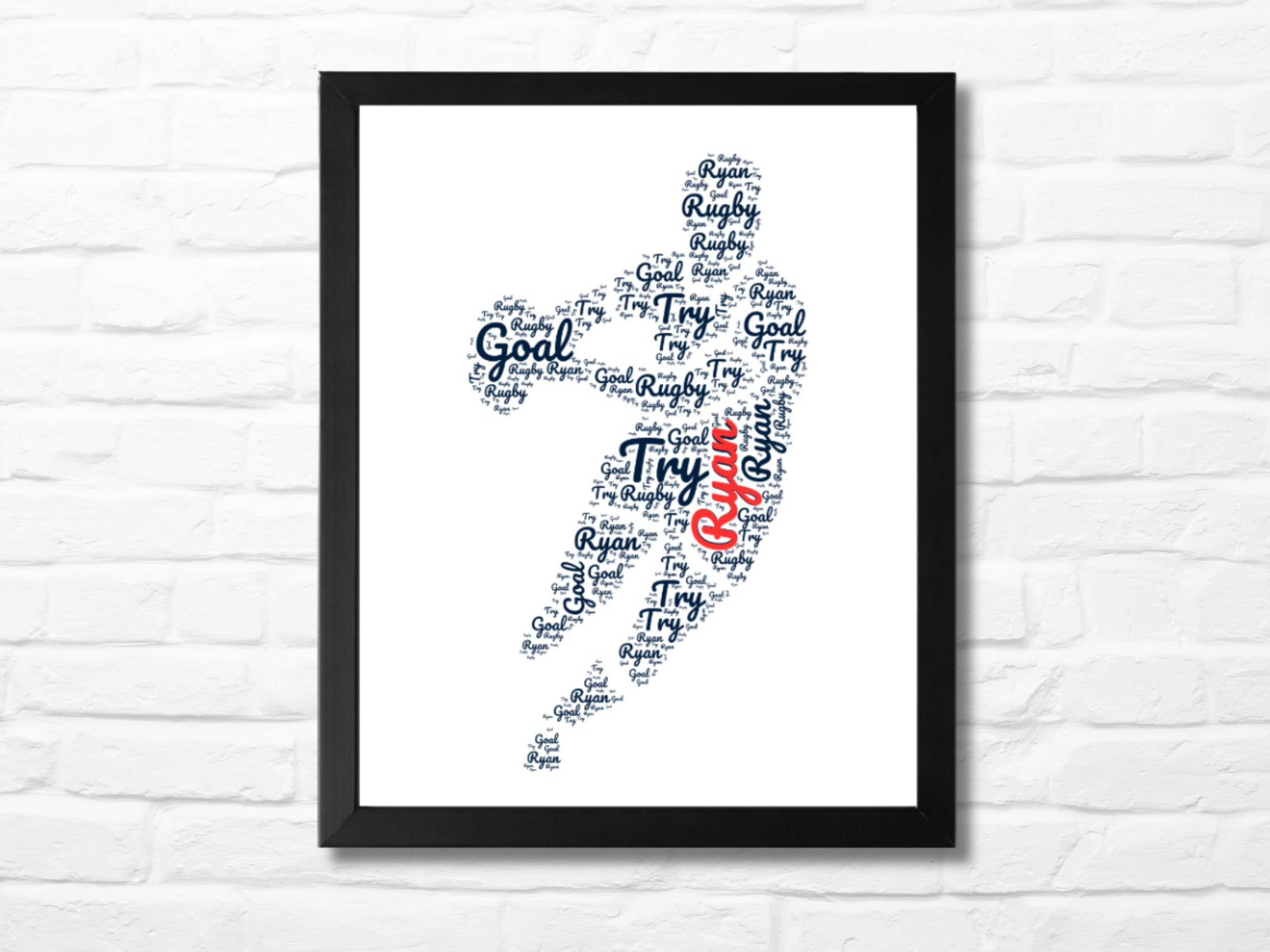 Personalised Rugby Print Word Art - Custom Name & colours - Rugby Lover Gift - Home Decor