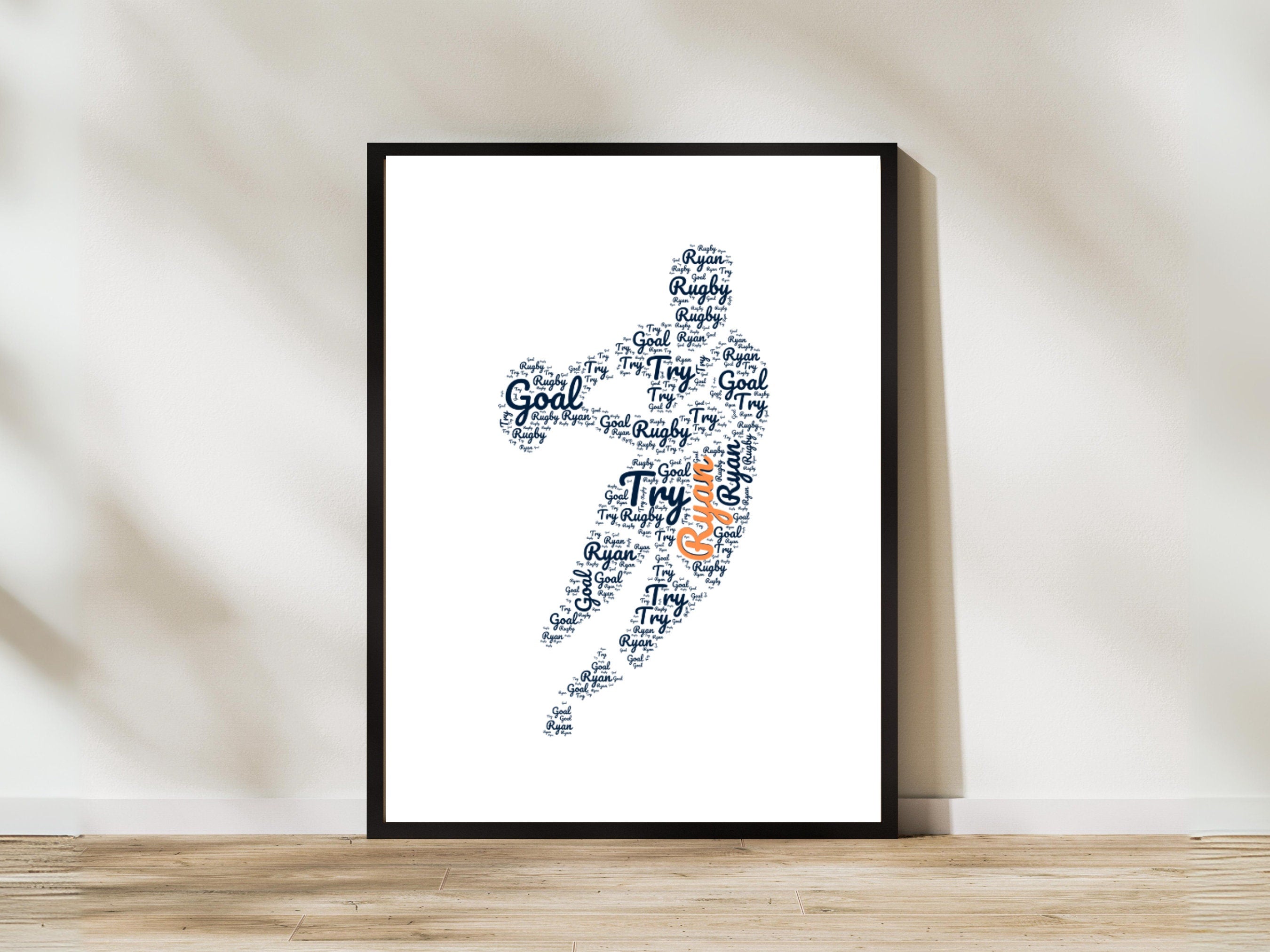 Personalised Rugby Print Word Art - Custom Name & colours - Rugby Lover Gift - Home Decor