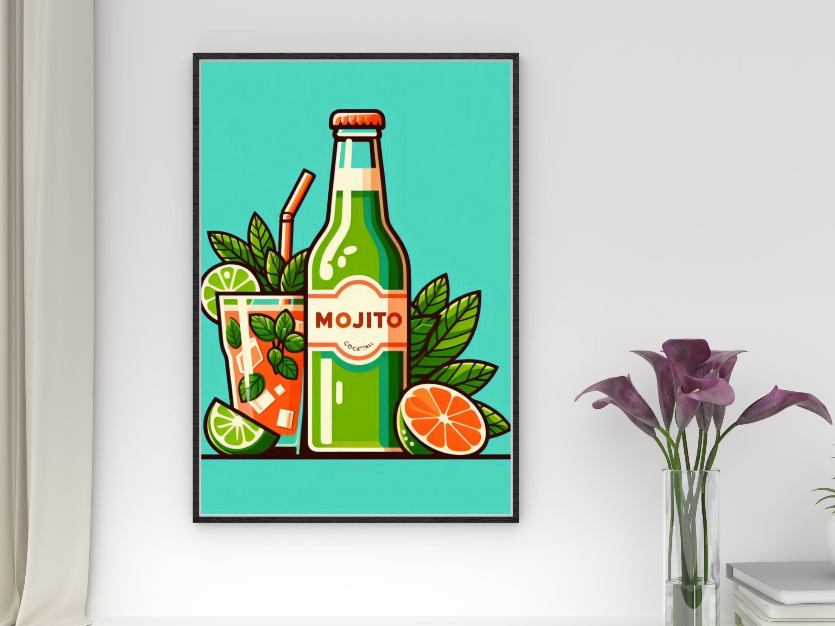 Mojito Bottle and Cocktail wall Art Print - Vibrant Mojito Wall Decor