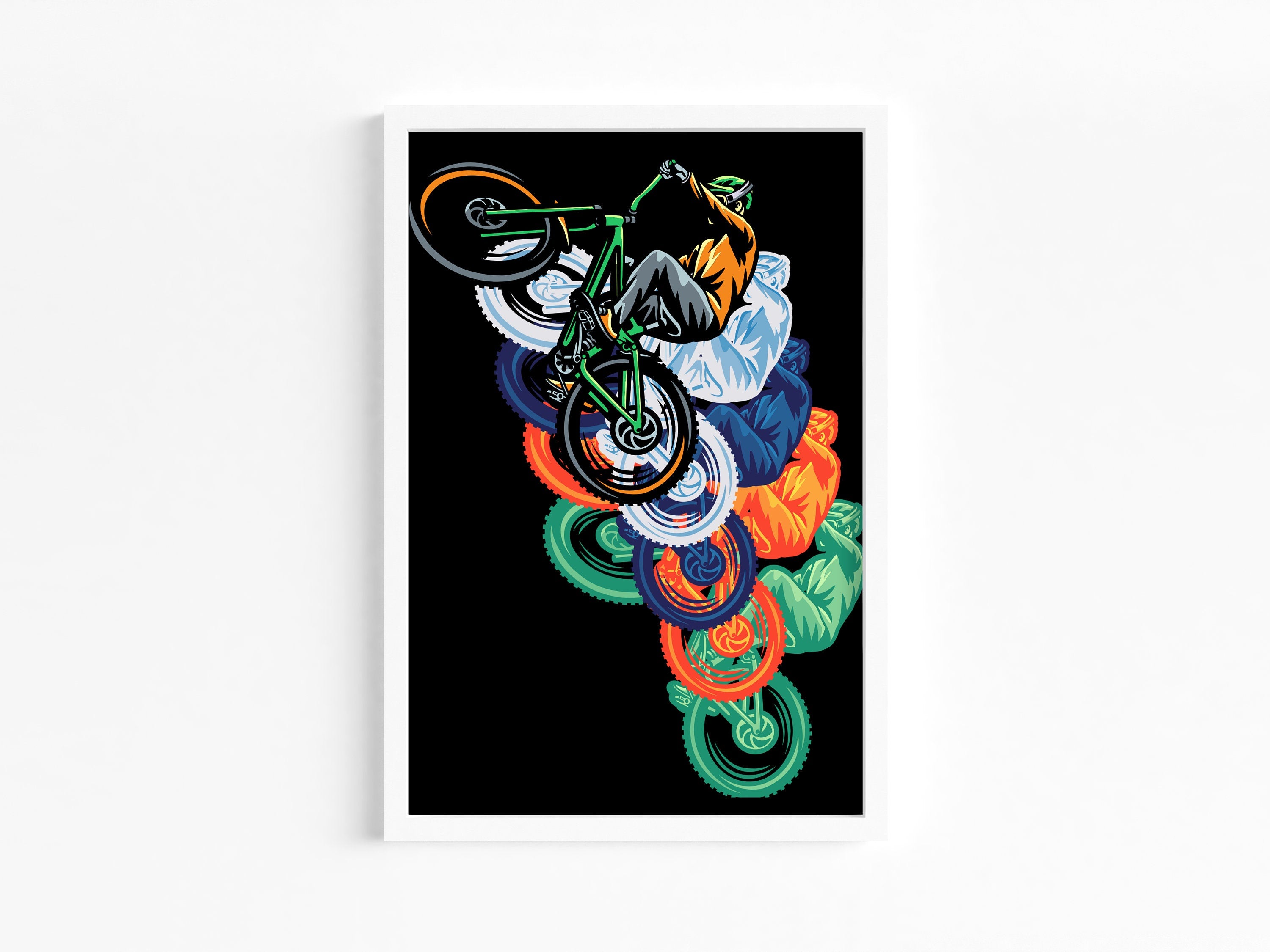 Mountain Bike Stunt Motion Wall Art Print - Dynamic and Vibrant