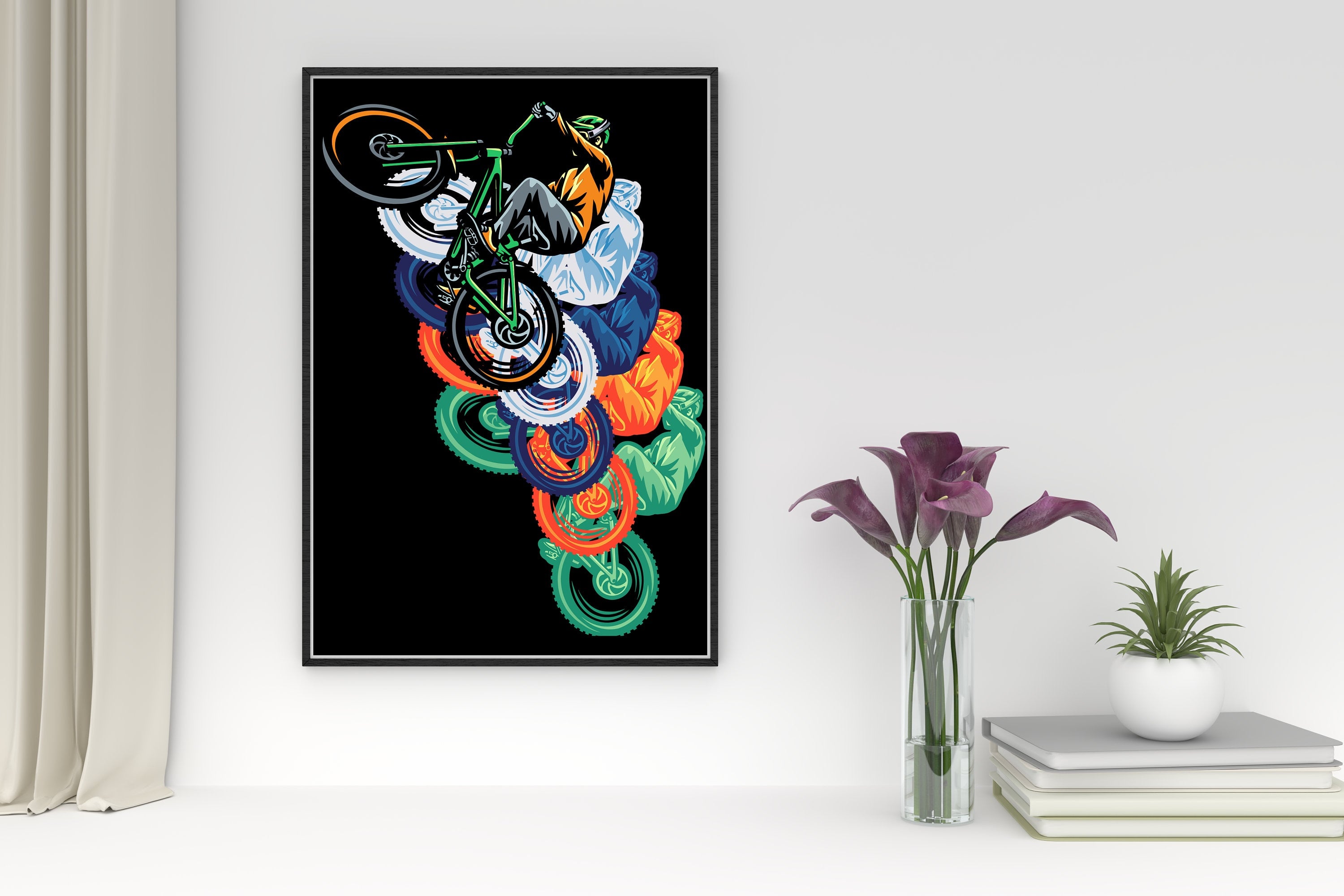 Mountain Bike Stunt Motion Wall Art Print - Dynamic and Vibrant