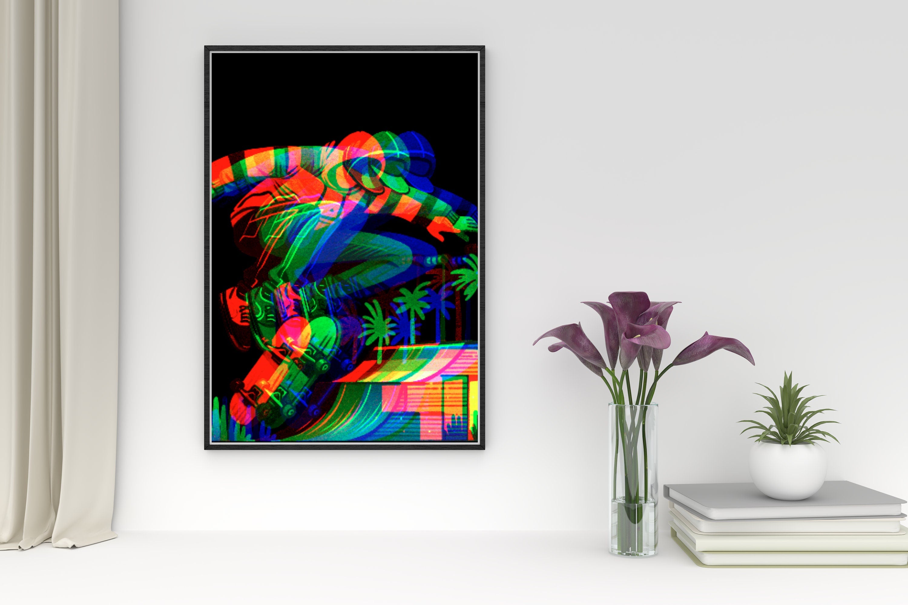 Dynamic Skateboarder Wall Art Print - Multi-Exposure Illustration