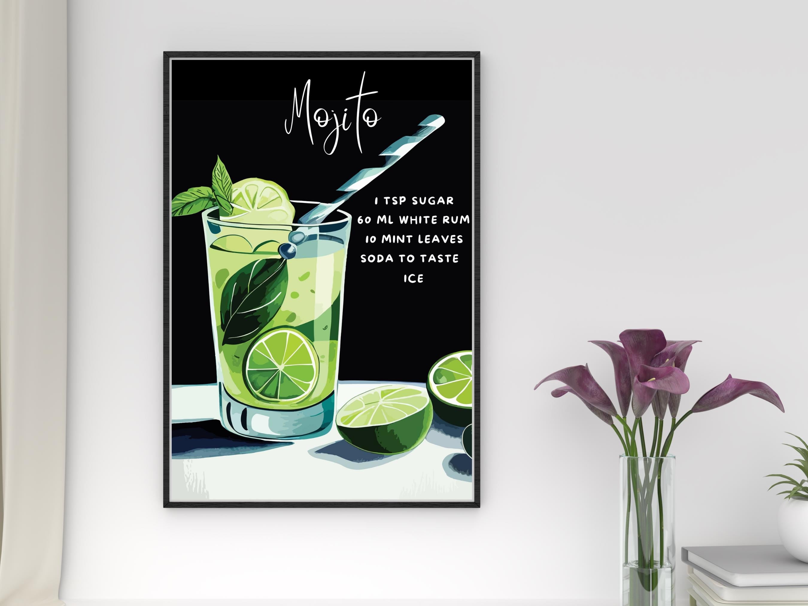 Mojito cocktail recipe wall art print - Vibrant Mojito Wall Decor