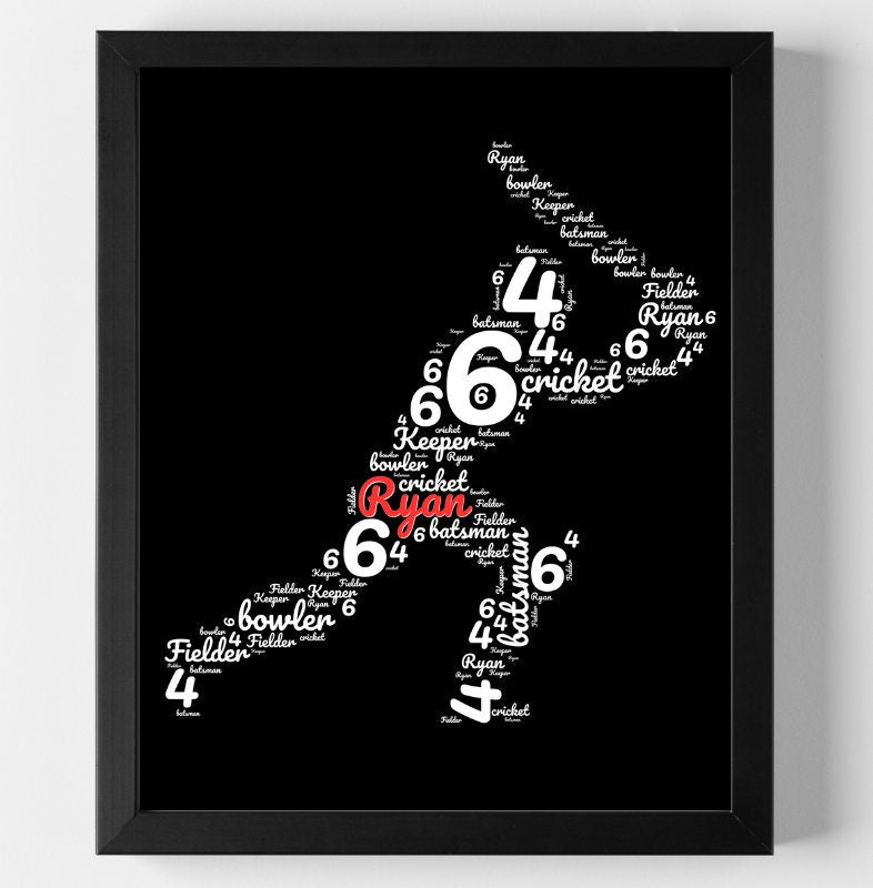 Personalised Cricket Print Word Art - Custom Name & Quote - Cricket Lover Gift - Home Decor