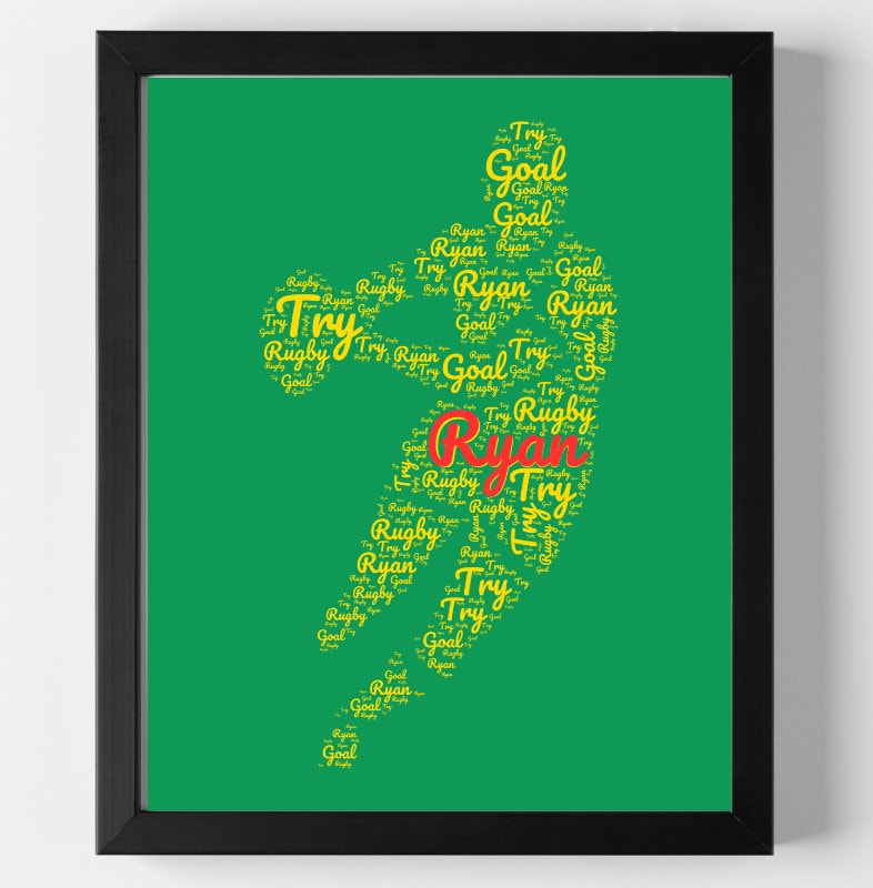 Personalised Rugby Print Word Art - Custom Name & colours - Rugby Lover Gift - Home Decor