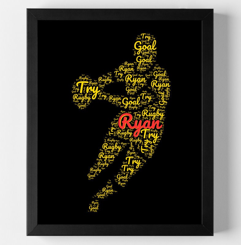 Personalised Rugby Print Word Art - Custom Name & colours - Rugby Lover Gift - Home Decor