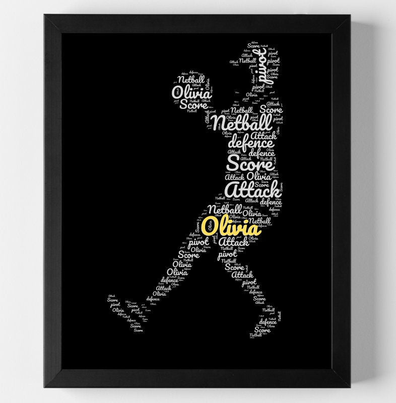 Personalised Netball Print Word Art - Custom Name & Quotes - Netball Lover Gift - Home Decor