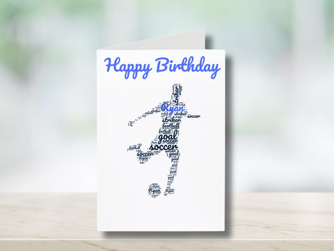 Personalised Soccer Birthday Card - Custom Name & Message - Unique Football Word Art