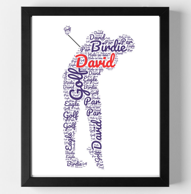 Personalised Golf Print Word Art - Custom Name - Golf Lover Gift - Home Decor