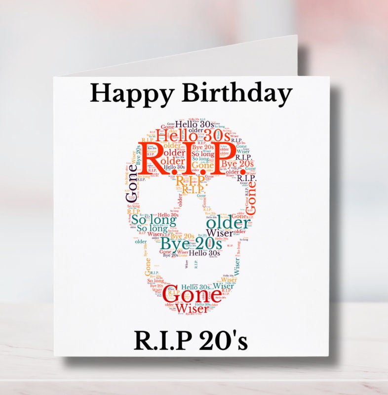 30th Birthday Card - Word Art - Unique Milestone Gift, R.I.P 20's